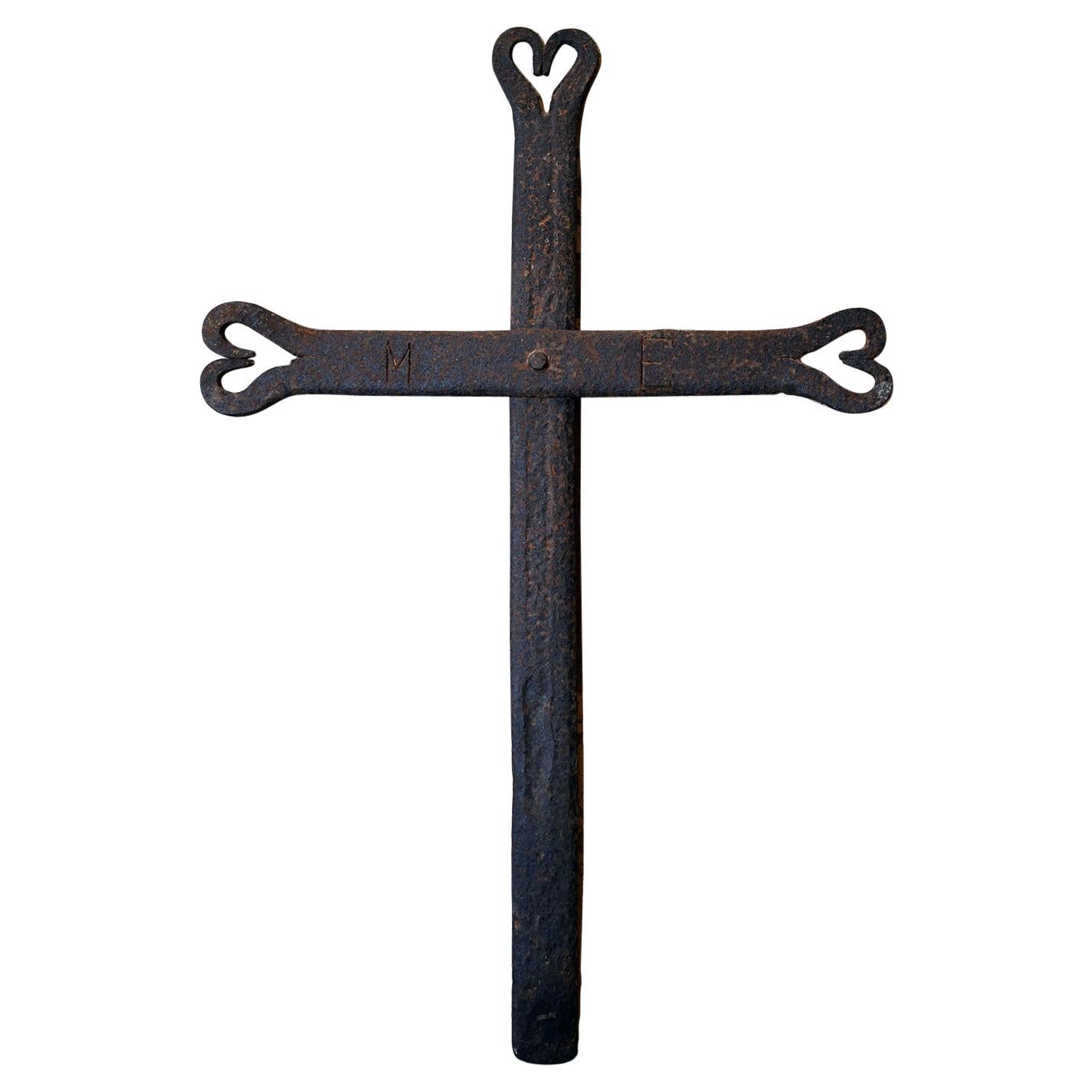 19thC Irish Blacksmith Forged Wrought Iron Cross