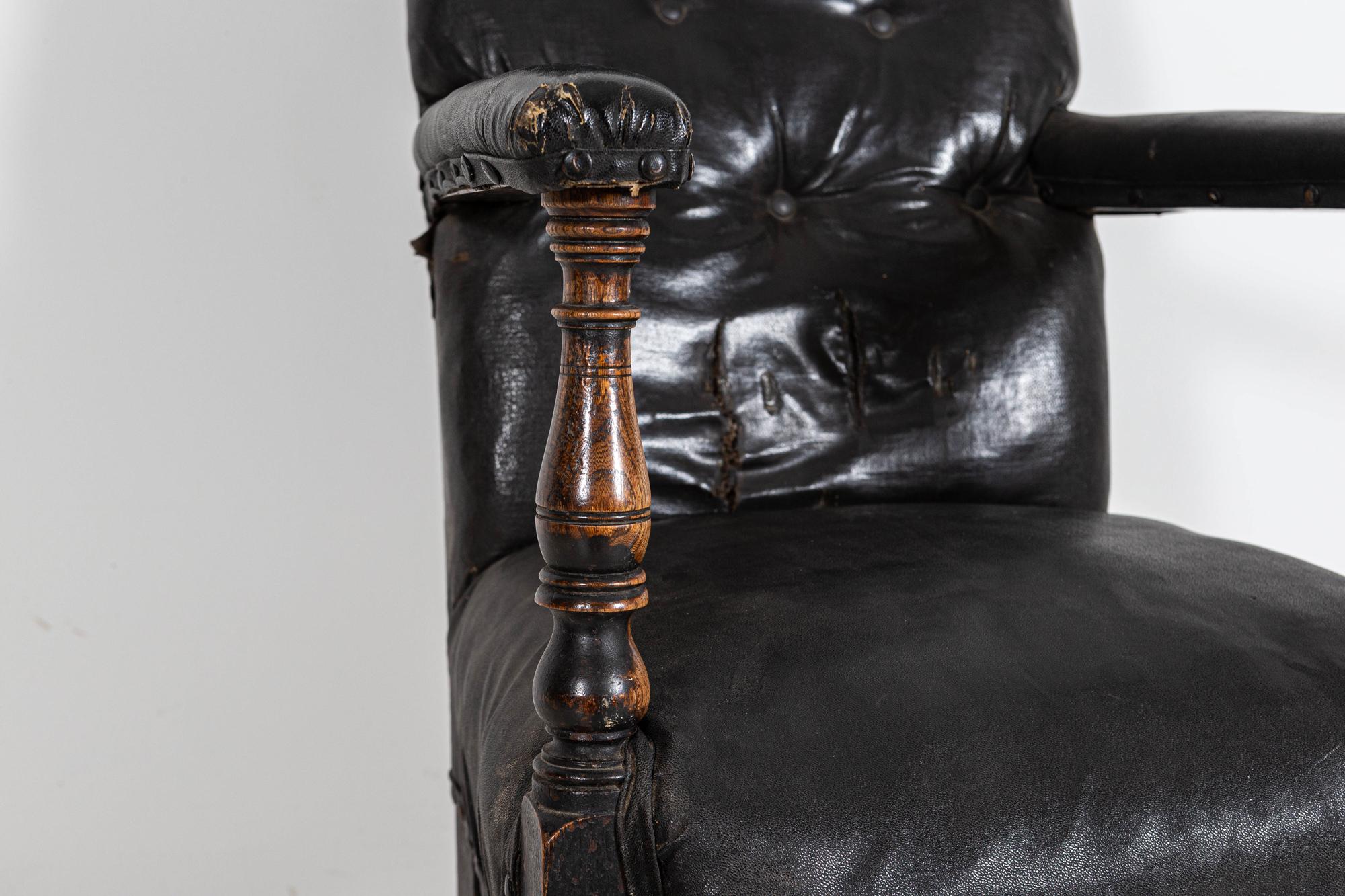 Circa 1830

Early 19thC Irish tall ebonised button back artist portrait sitters chair - rexine leather with past repairs

 

Measures: W55 x D41 x H129 cm.