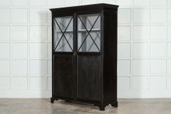 19thC Irish Ebonised Glazed Mahogany Linen Press