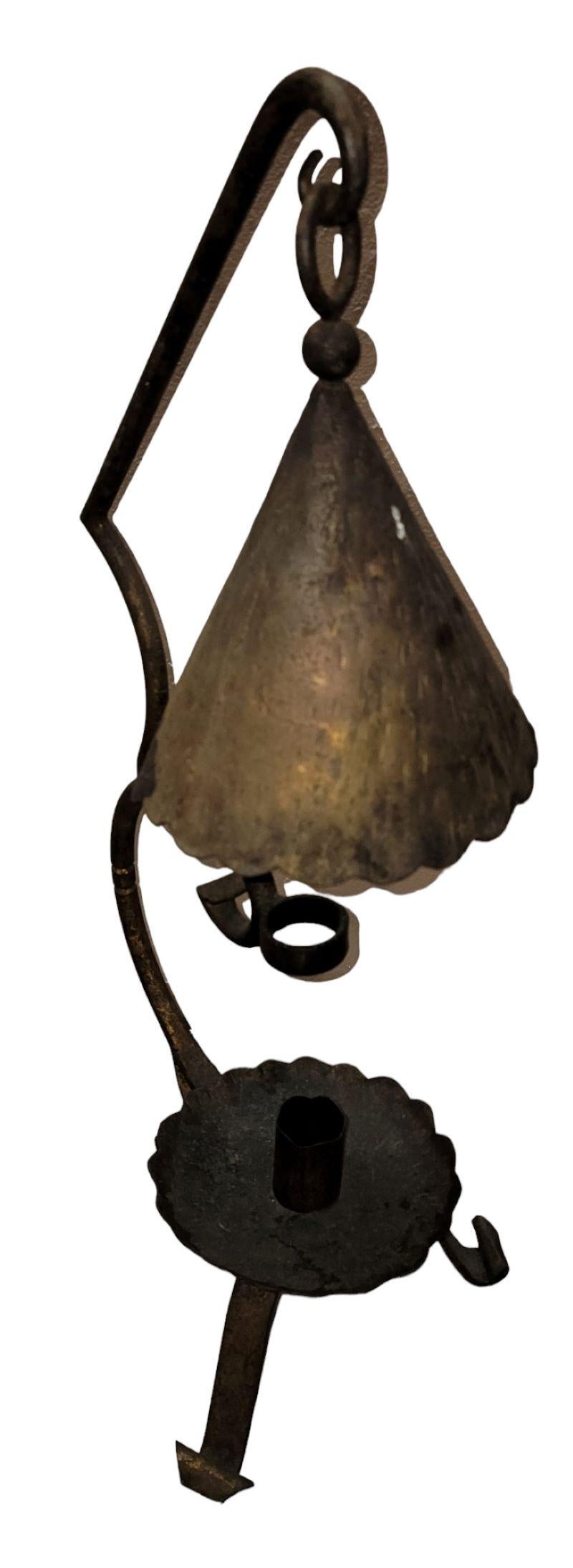 American 19thc Iron Candle Holder with hanging Diffuser For Sale