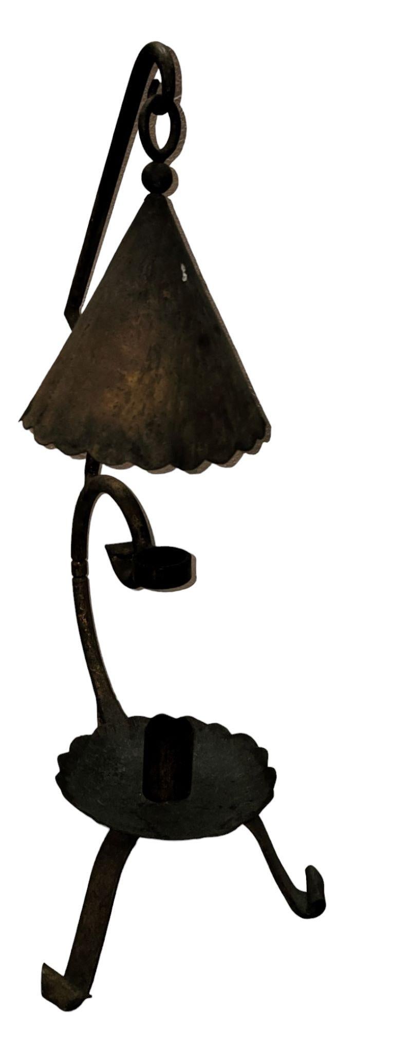 19thc Iron Candle Holder with hanging Diffuser In Good Condition For Sale In Pasadena, CA
