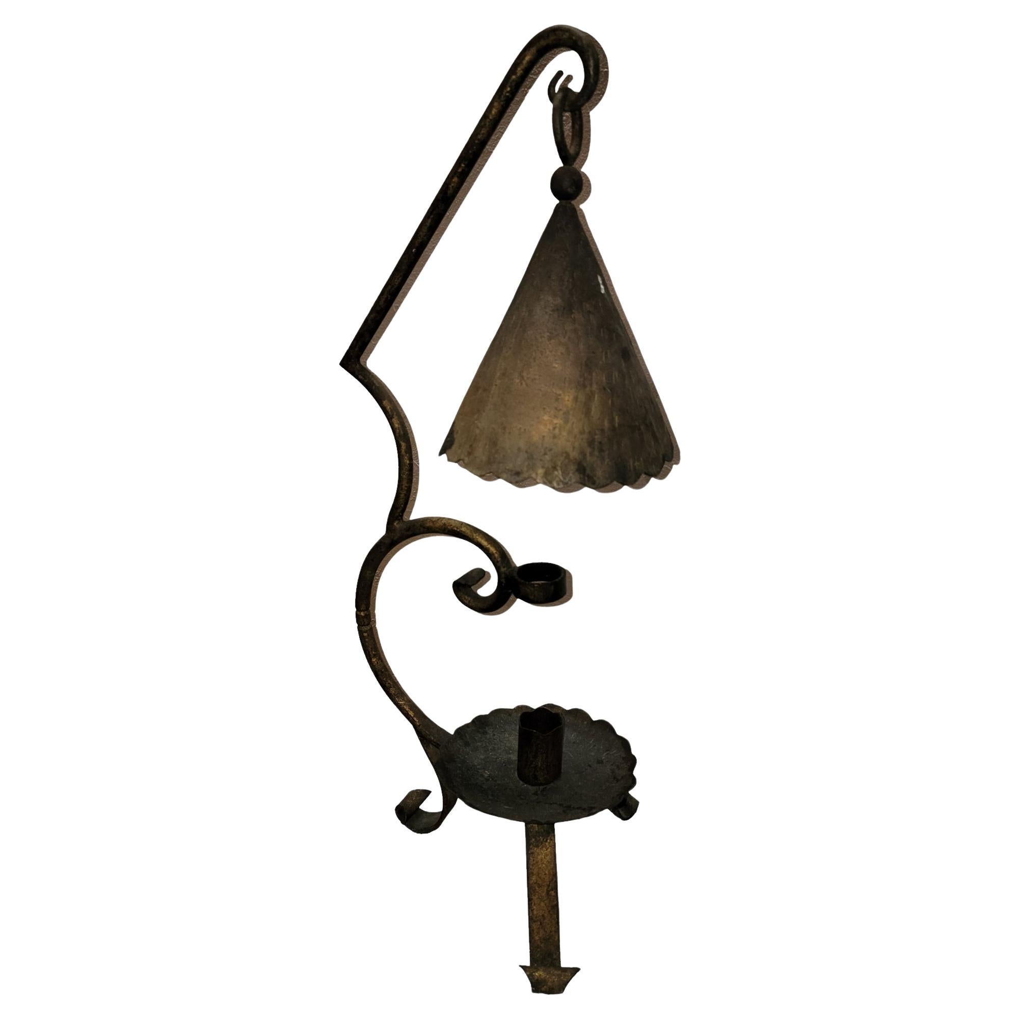 19thc Iron Candle Holder with hanging Diffuser For Sale