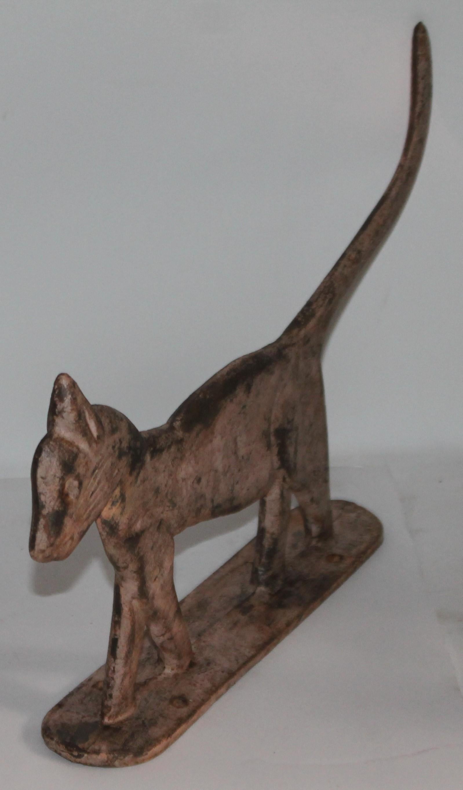 American 19th Century Iron Cat Door Stop in Original Paint