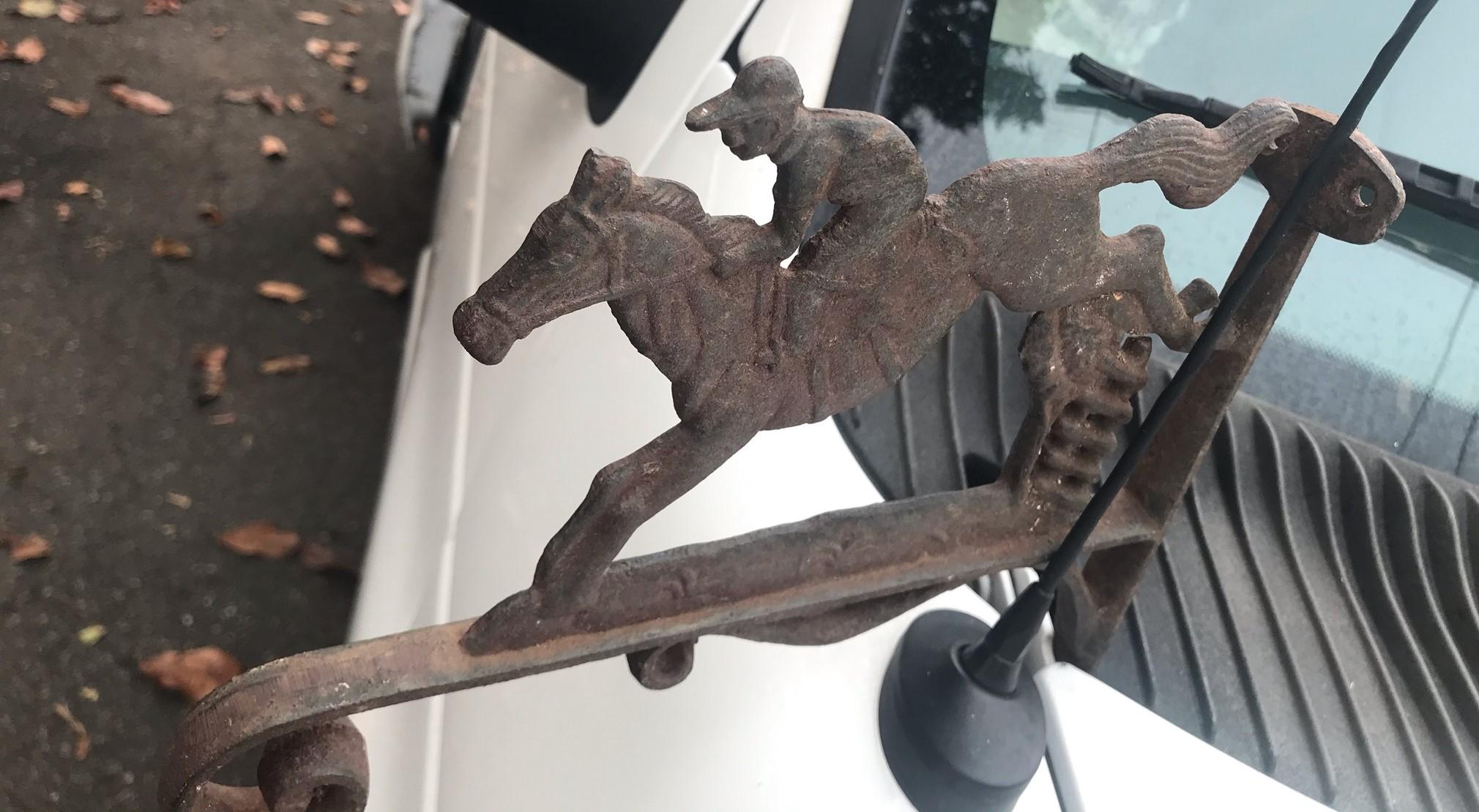 Forged 19th Century Iron Horse and Rider Wall Mount