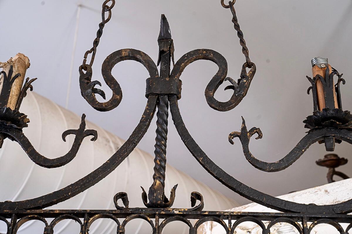 French 19thc Iron Oblong Chandelier