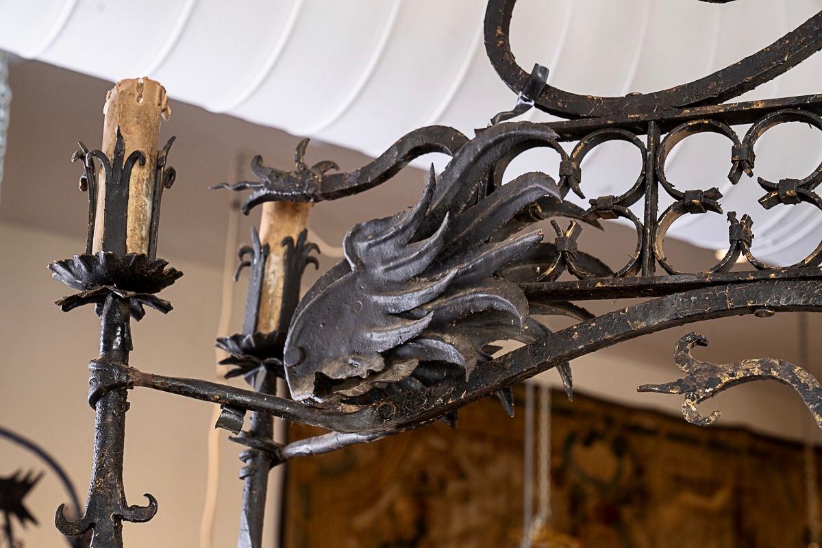 19thc Iron Oblong Chandelier In Good Condition In New Orleans, LA