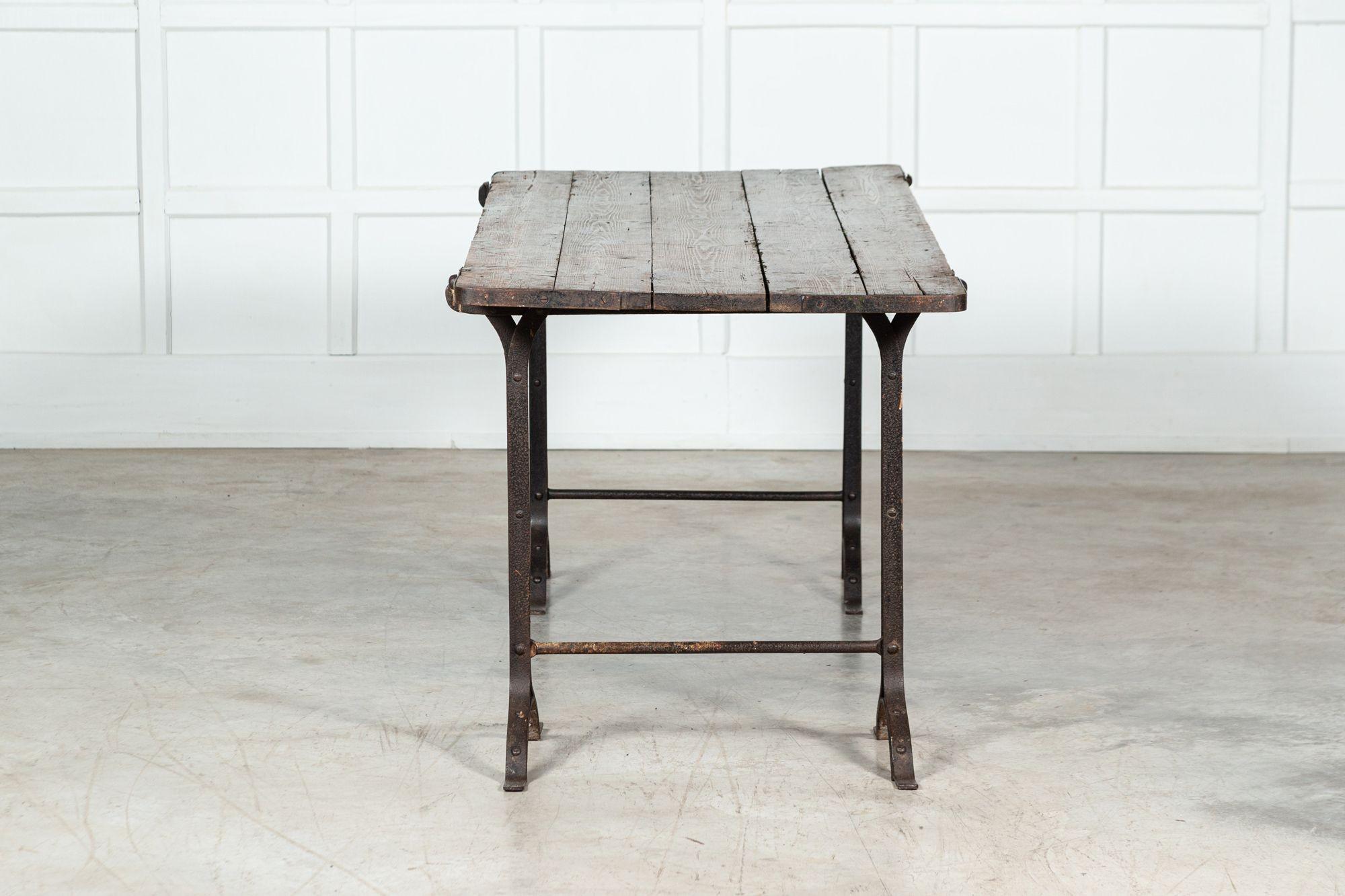 19th Century Iron & Pine Trestle Table For Sale 7