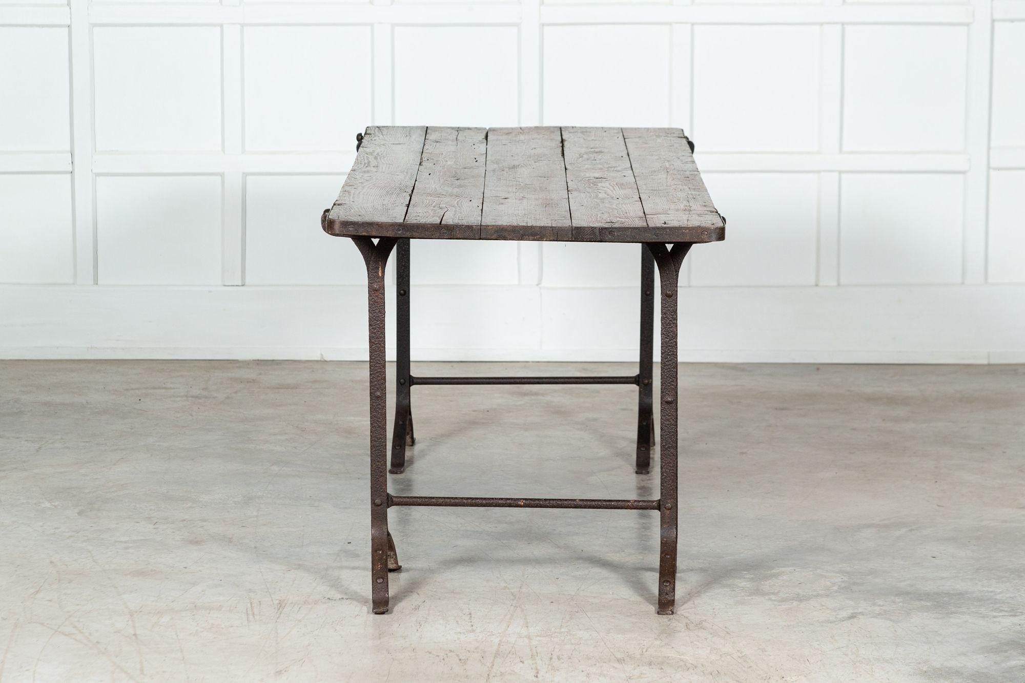 19th Century Iron & Pine Trestle Table For Sale 8