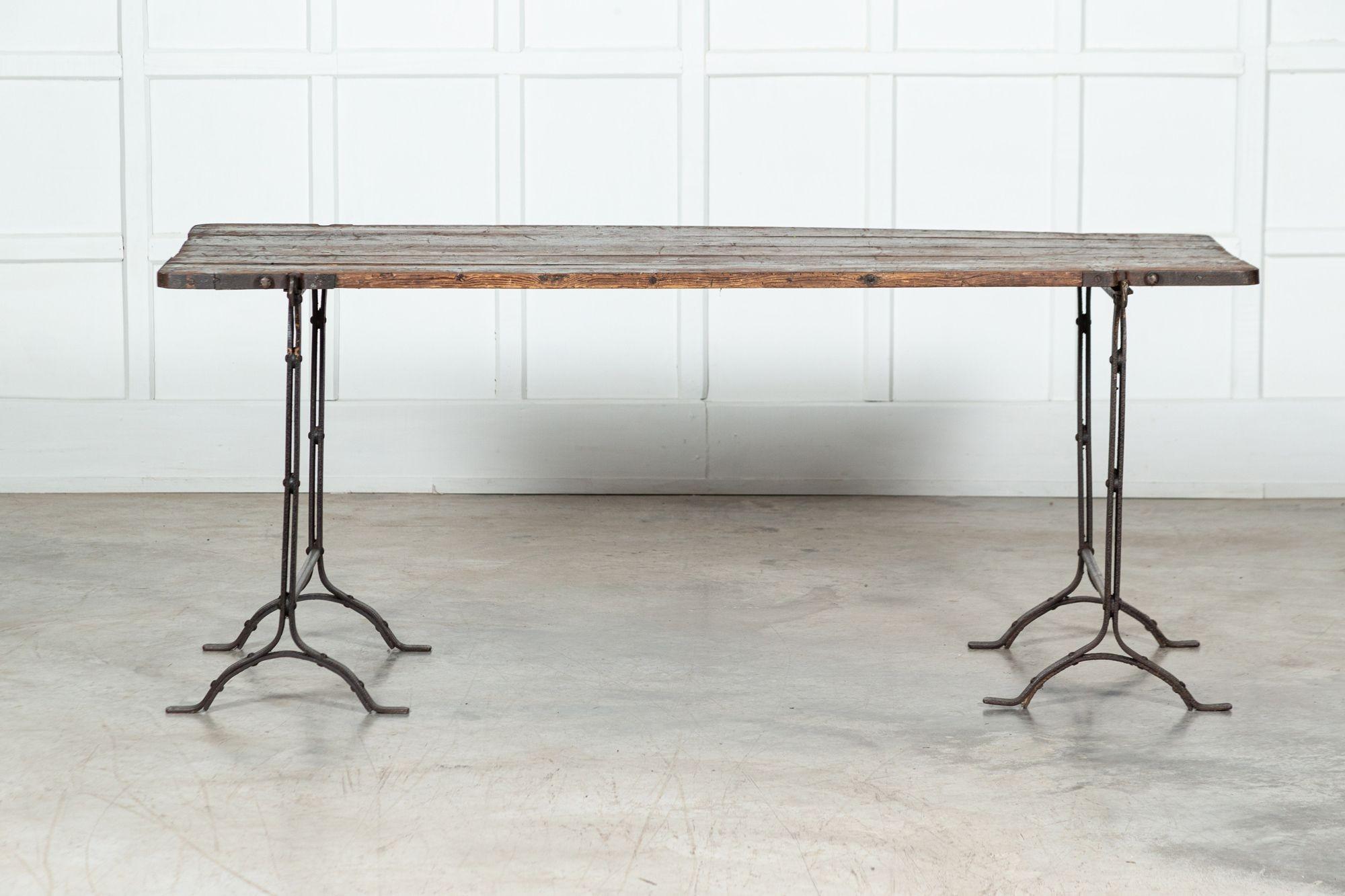 19th Century Iron & Pine Trestle Table For Sale 9