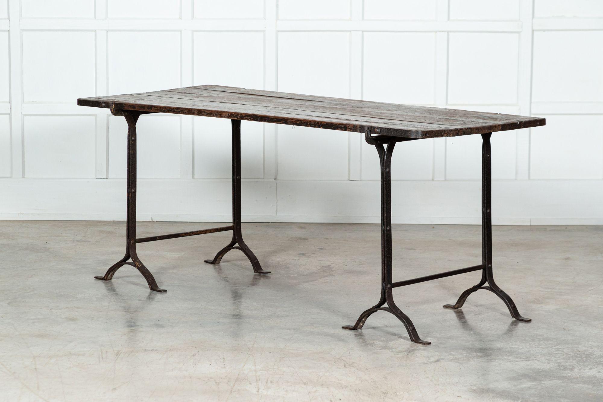 19th Century Iron & Pine Trestle Table For Sale 11