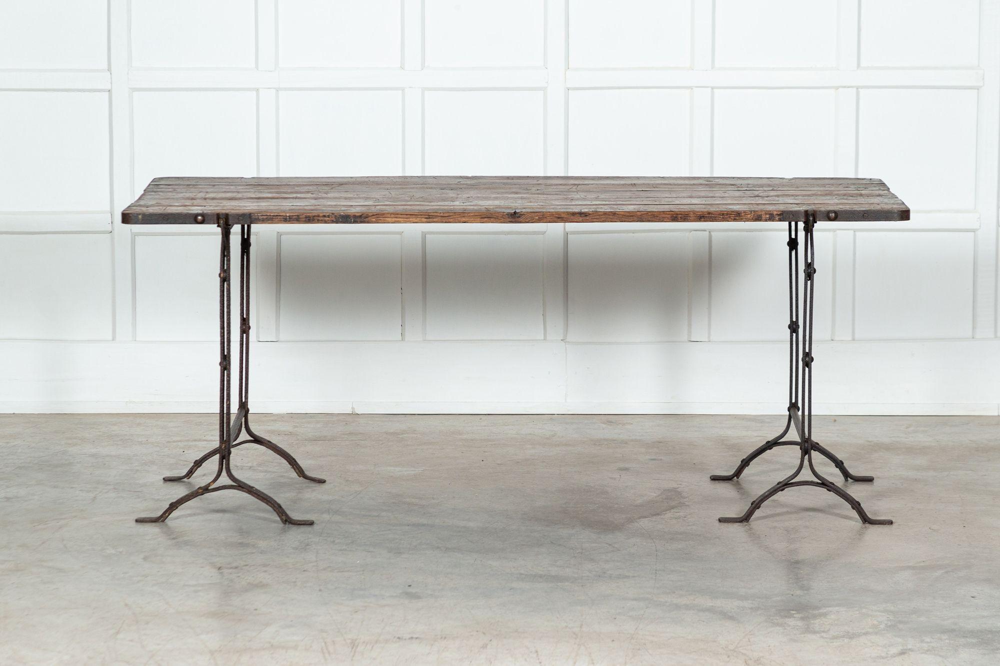 19th Century Iron & Pine Trestle Table For Sale 11