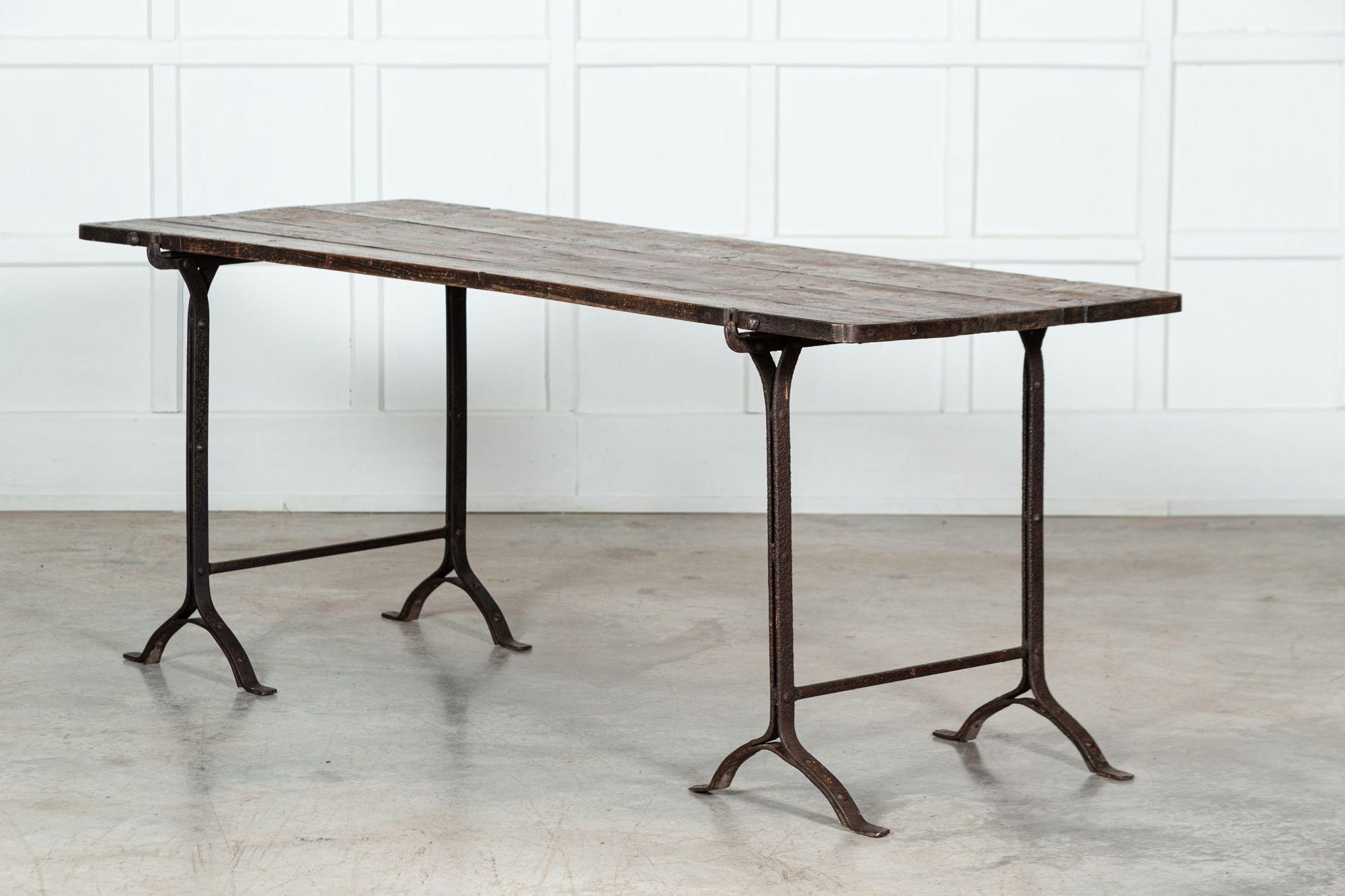 19th Century Iron & Pine Trestle Table For Sale 12