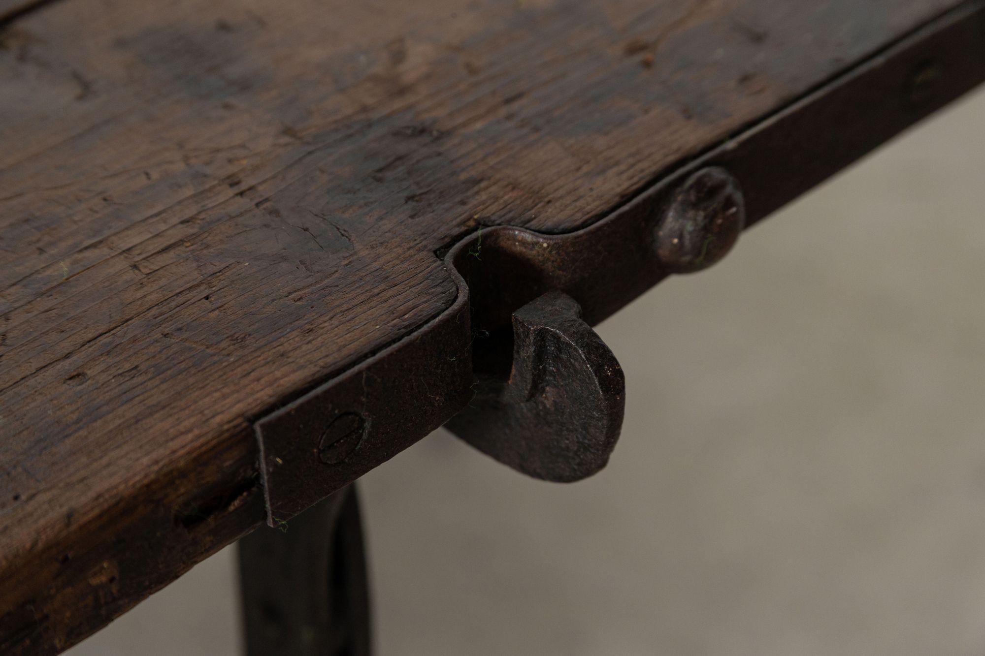 19th Century Iron & Pine Trestle Table In Good Condition For Sale In Staffordshire, GB