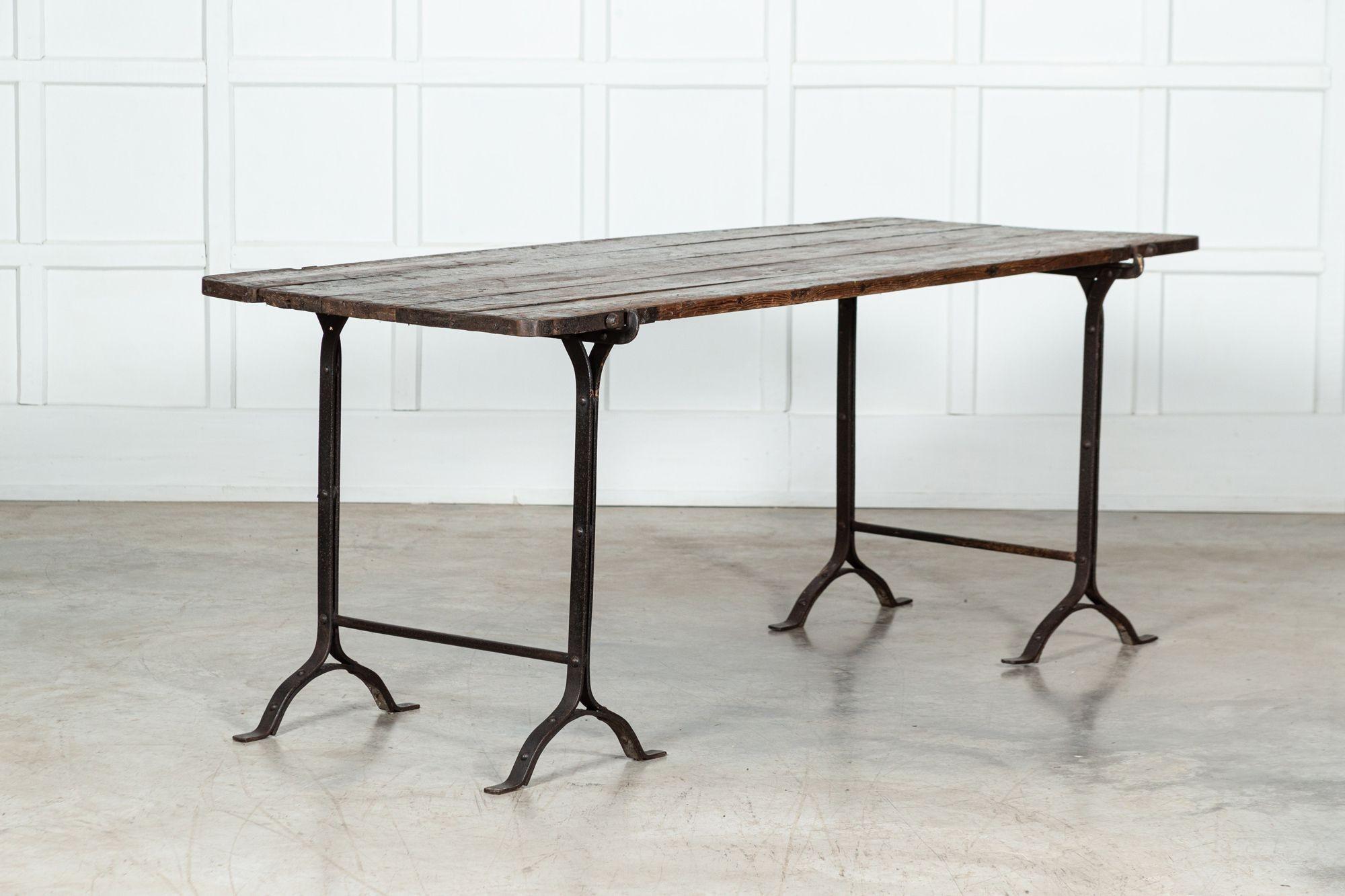 19th Century Iron & Pine Trestle Table For Sale 1