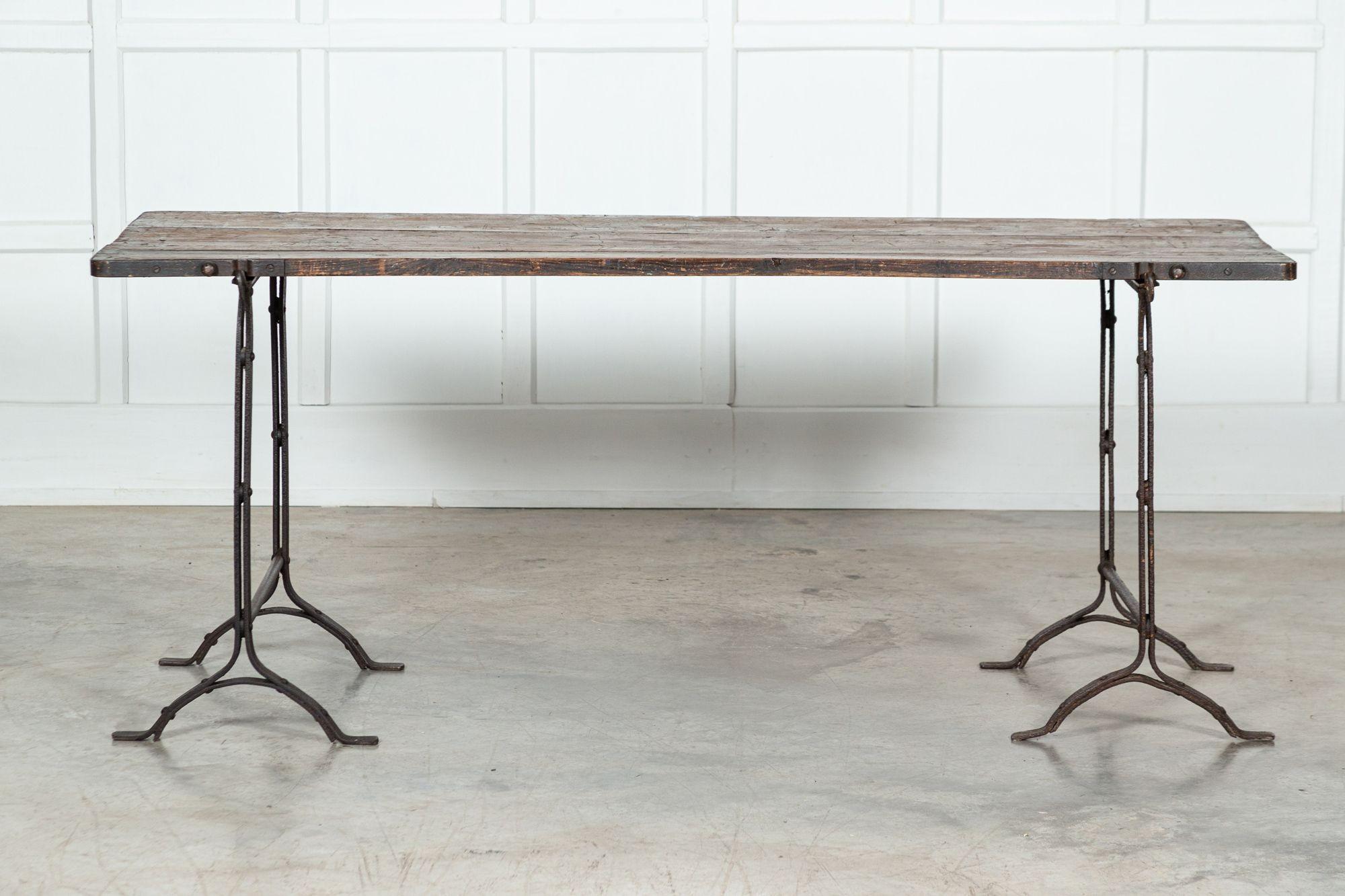 19th Century Iron & Pine Trestle Table For Sale 1