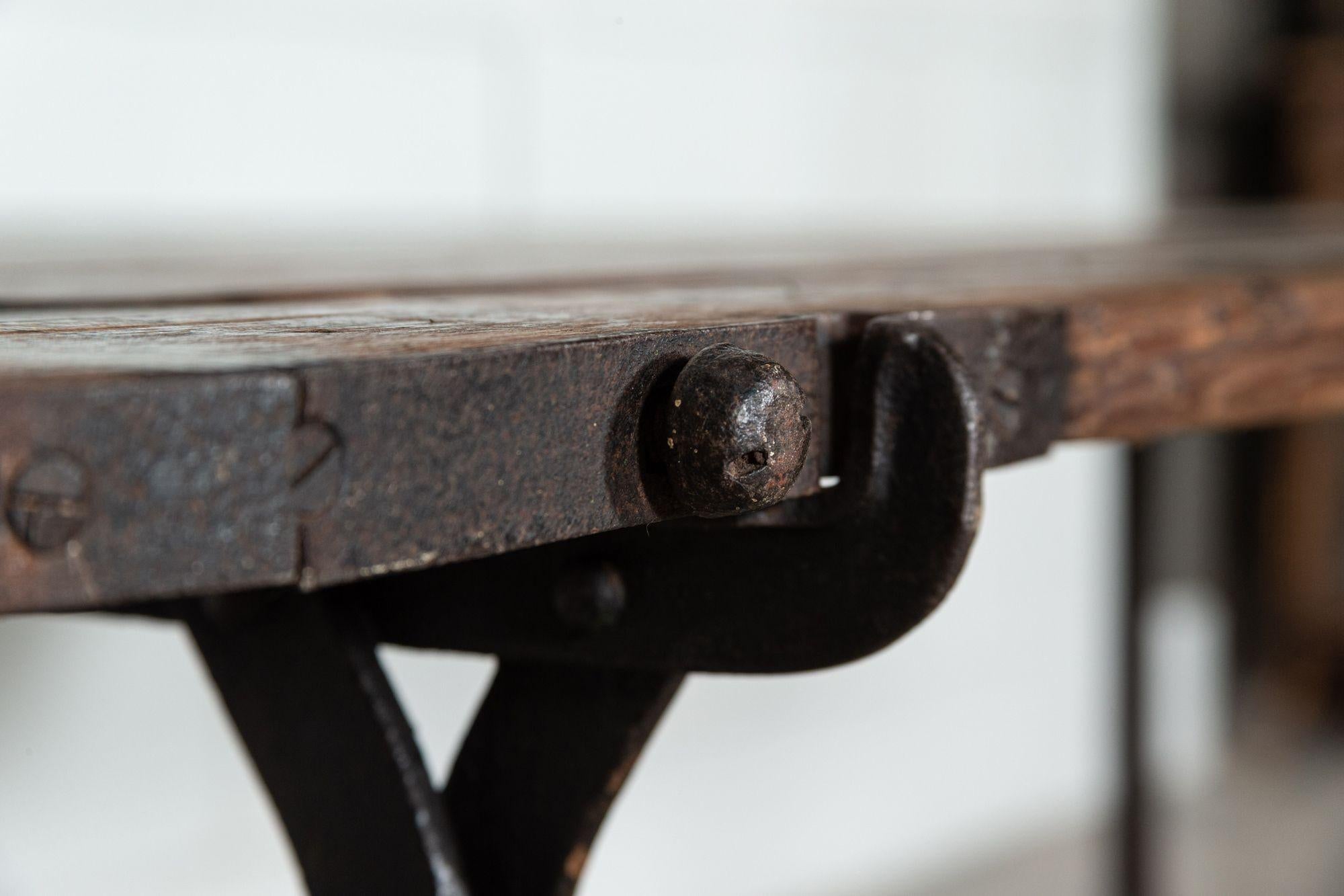 19th Century Iron & Pine Trestle Table For Sale 4