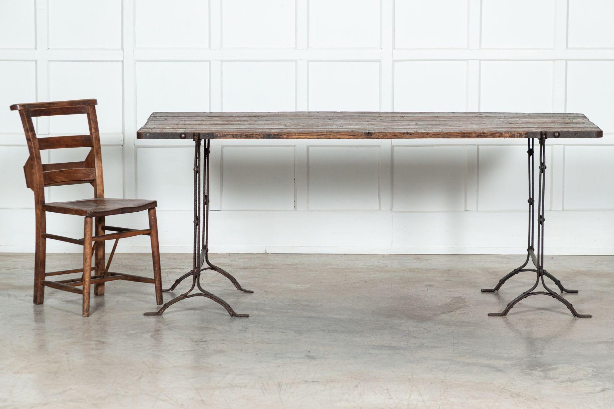 19th Century Iron & Pine Trestle Table For Sale 5