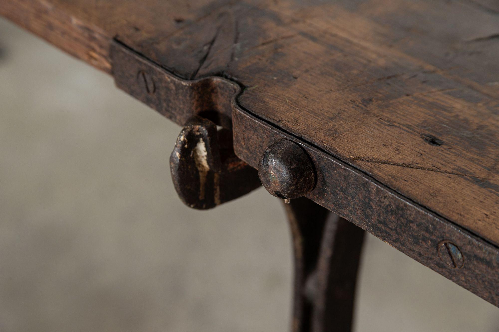19th Century Iron & Pine Trestle Table For Sale 6