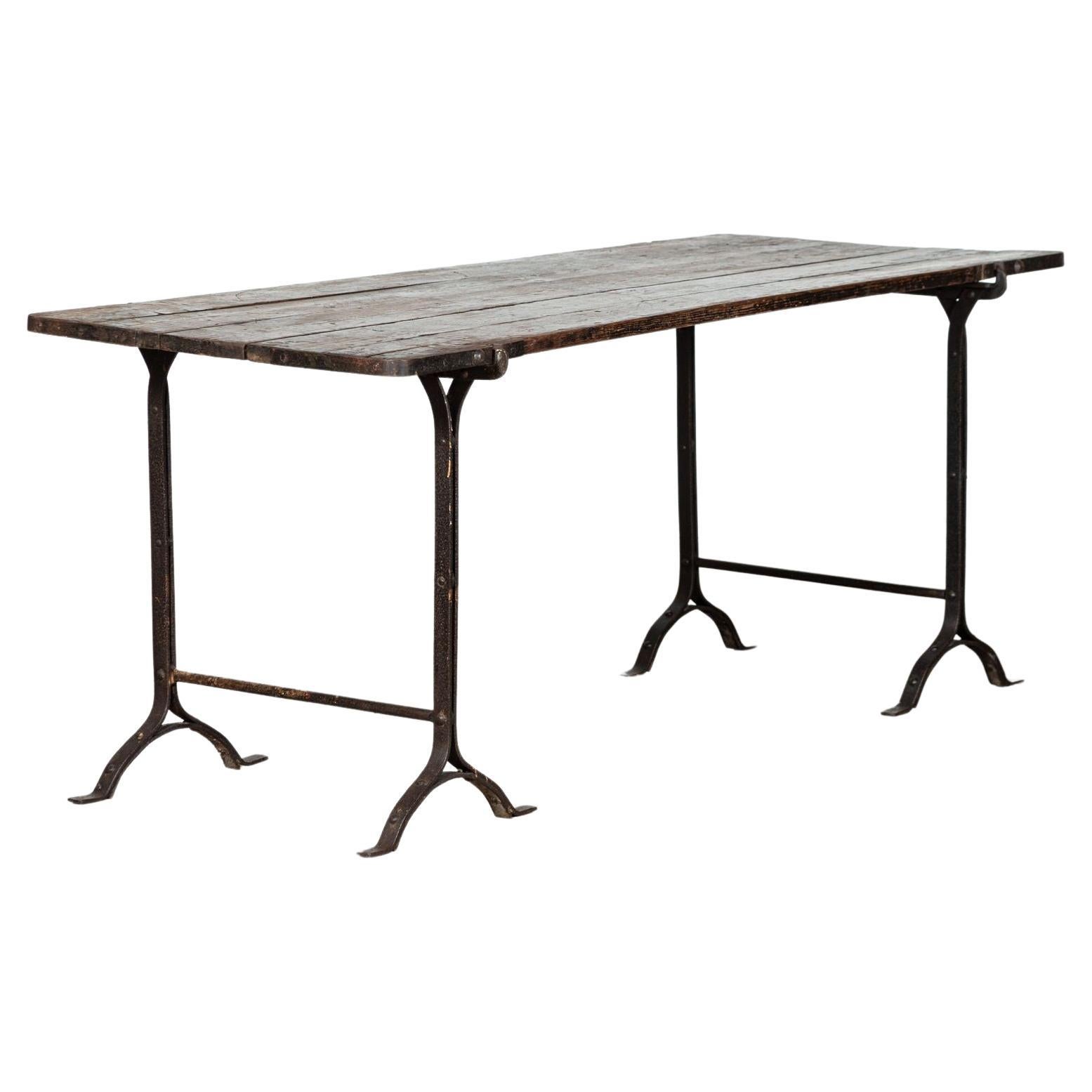 19th Century Iron & Pine Trestle Table For Sale
