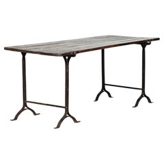 Antique 19th Century Iron & Pine Trestle Table