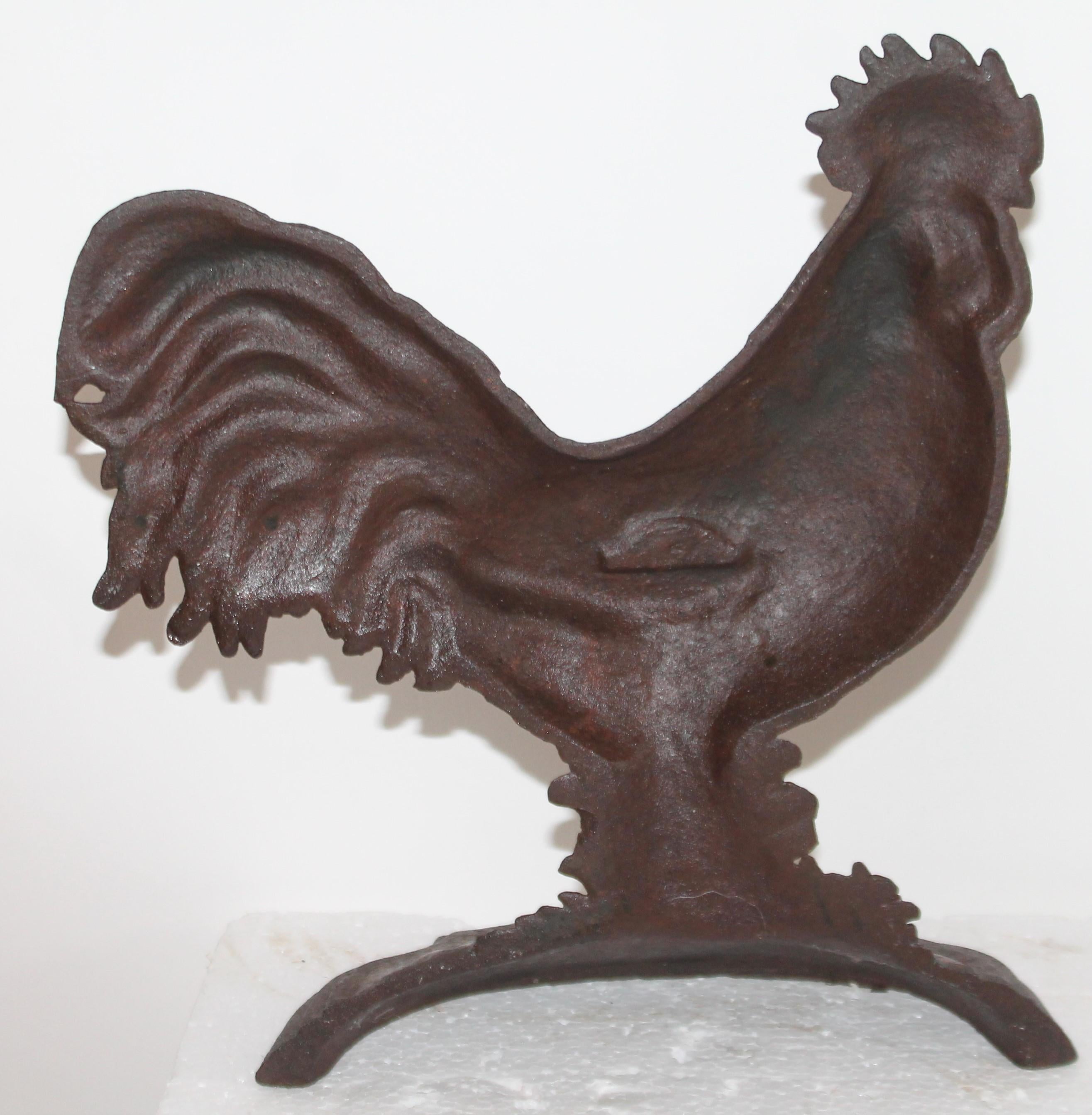 Hand-Painted 19th Century Iron Rooster with Fragments of Paint For Sale
