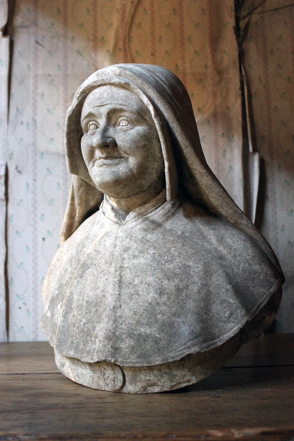 19th Century Italian Carved Marble Bust of a Nun 4