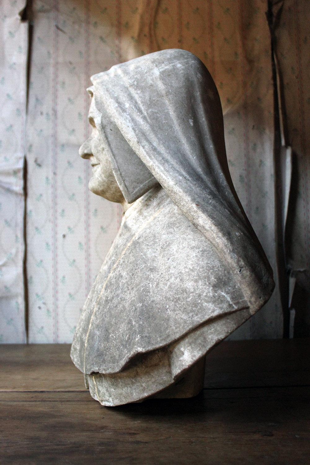 19th Century Italian Carved Marble Bust of a Nun 5