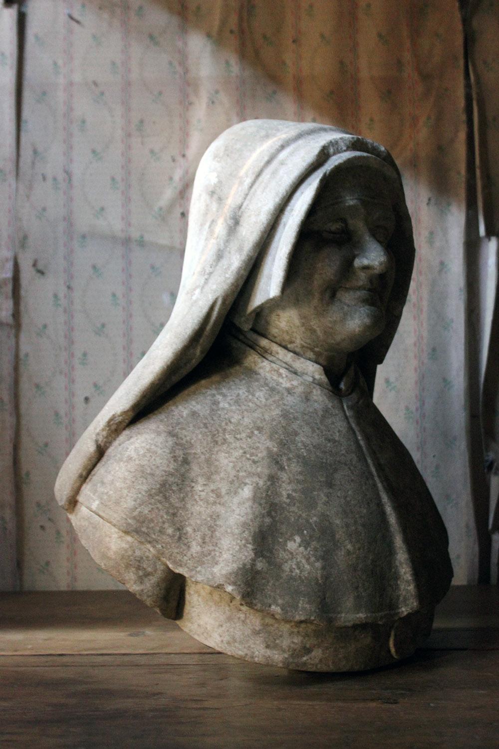 19th Century Italian Carved Marble Bust of a Nun 7