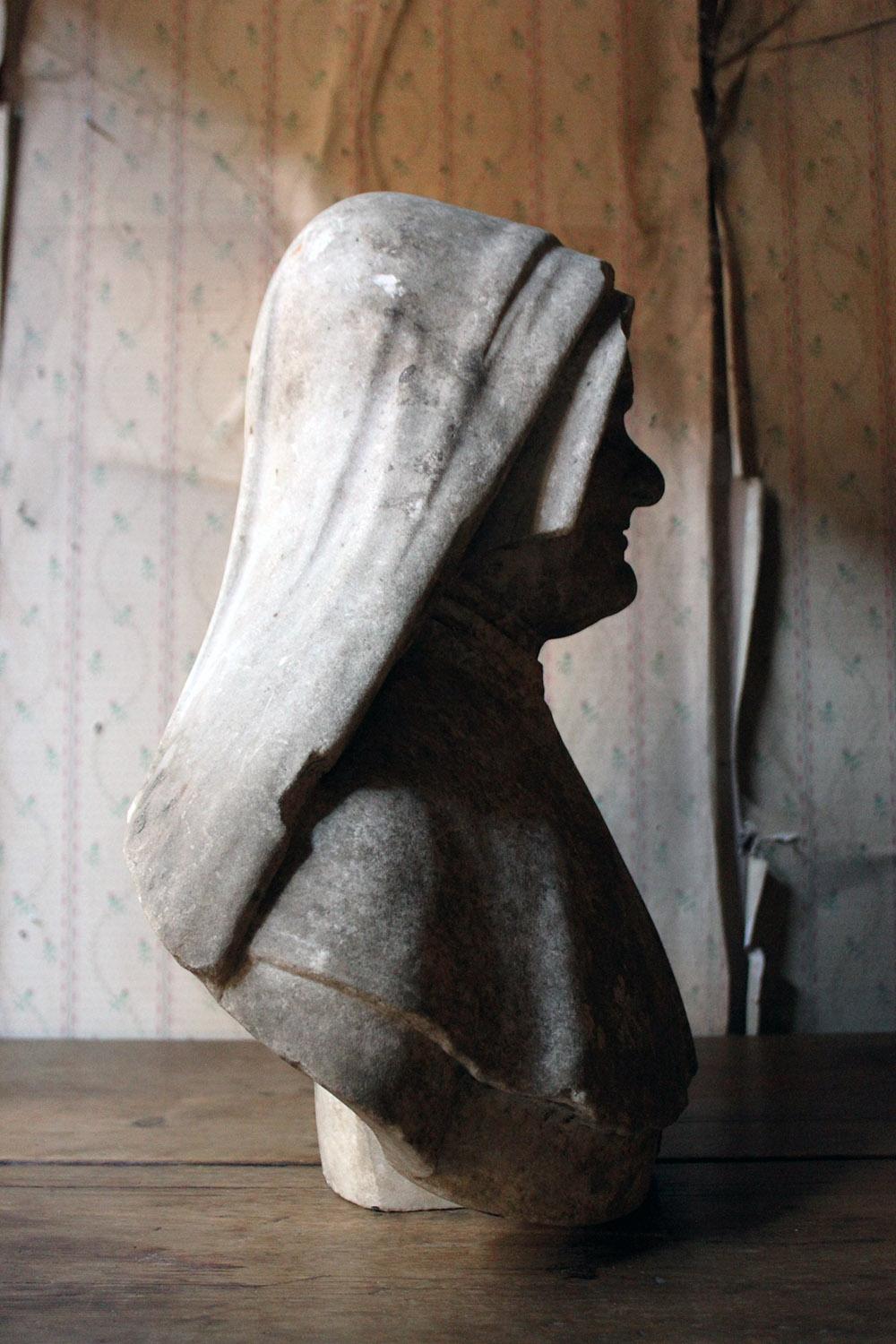 19th Century Italian Carved Marble Bust of a Nun 8