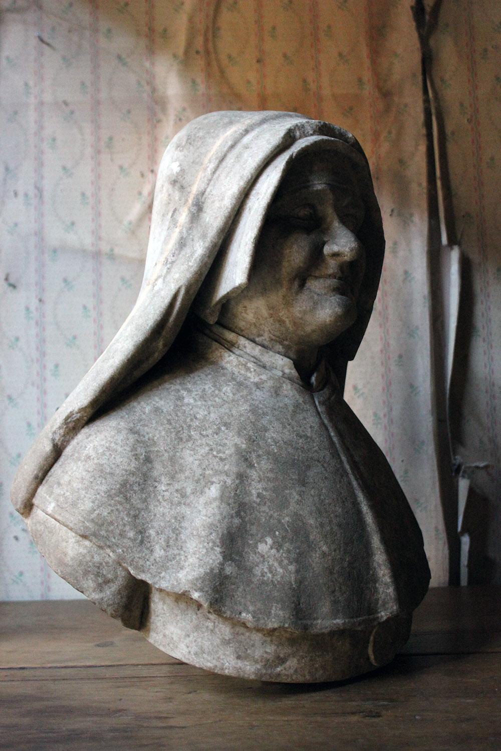 19th Century Italian Carved Marble Bust of a Nun 3