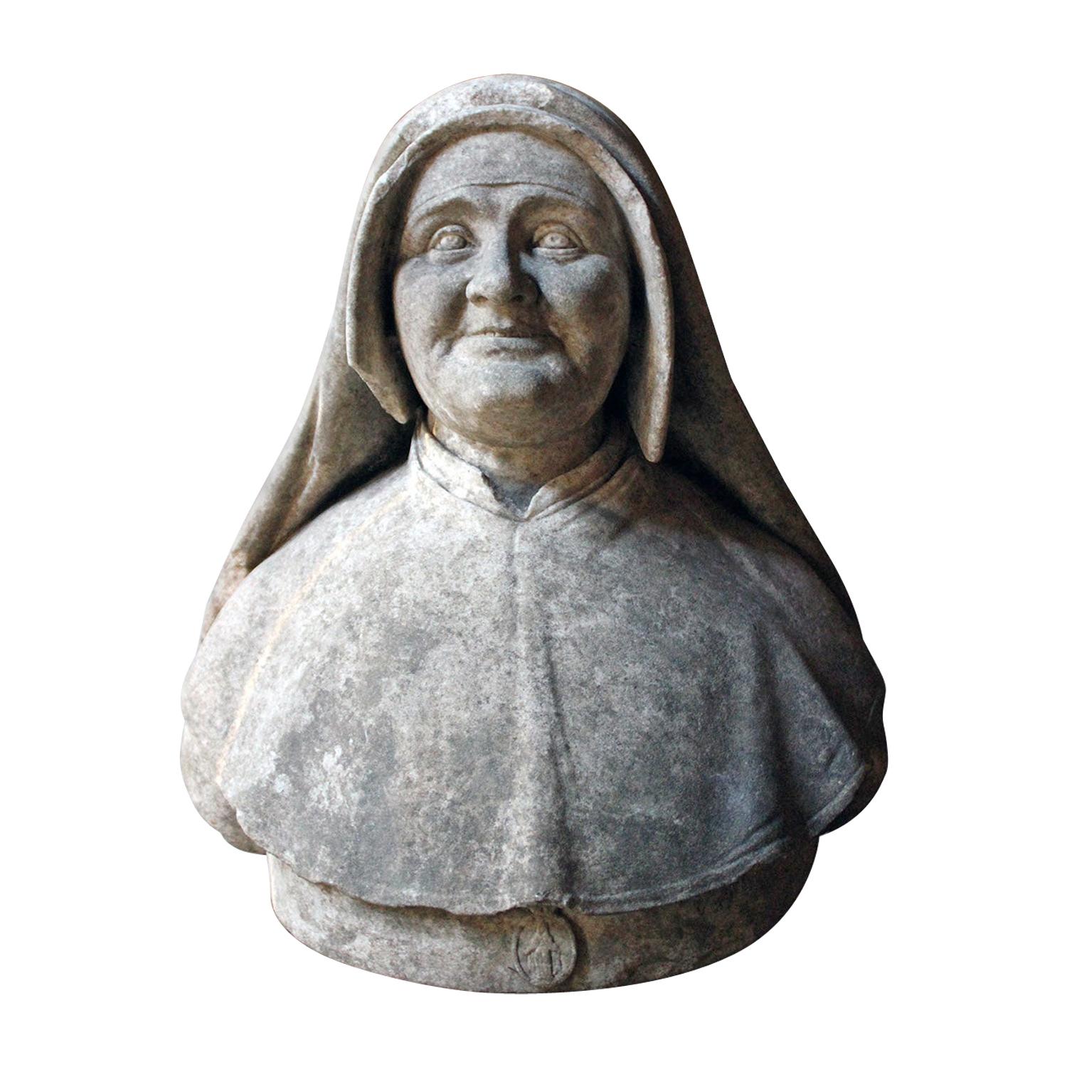 19th Century Italian Carved Marble Bust of a Nun