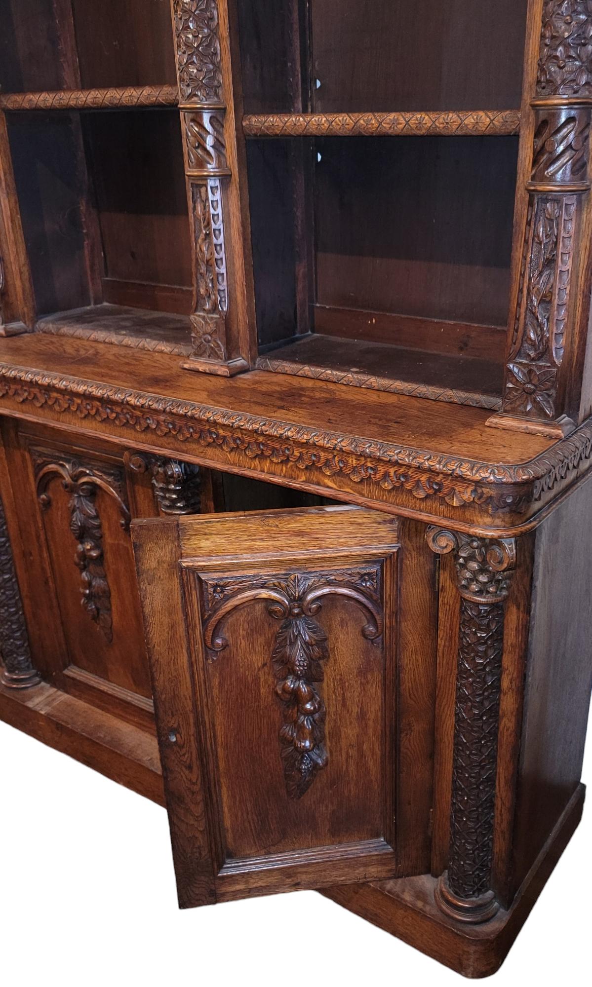 20th Century 19thc Italian Hand Carved Bookcase Commode For Sale