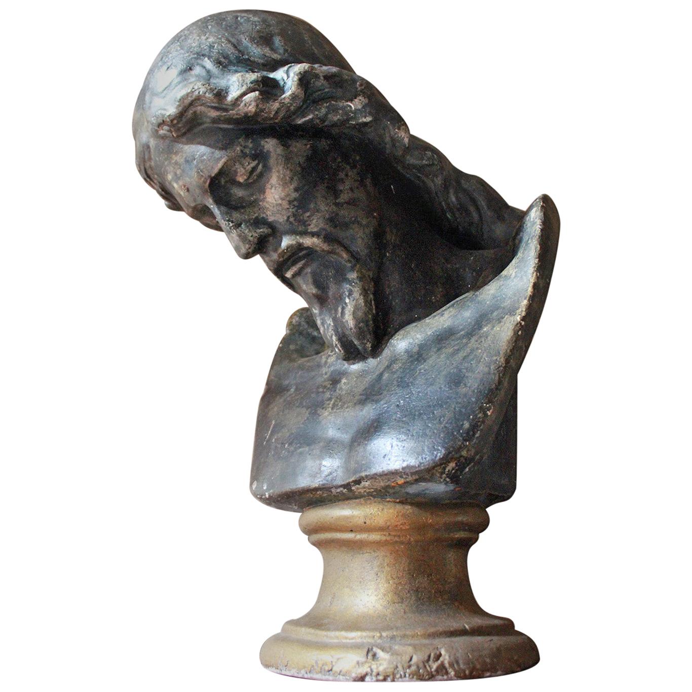 19th Century Italian Life-Size Painted Plaster Bust of Jesus Christ