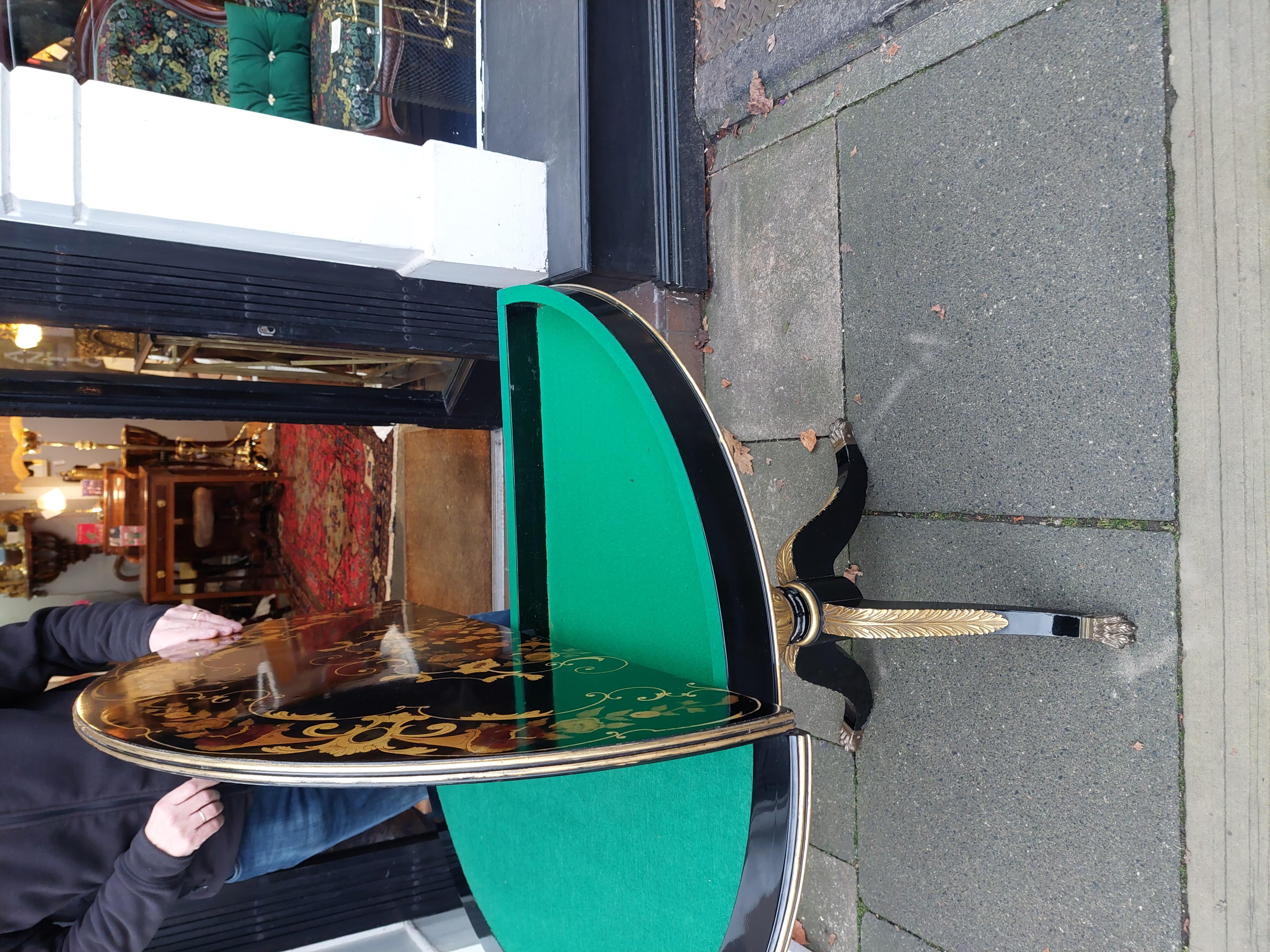 19thC Italian Parcel Gilt Marquetry Inlaid Ebonized Card Table For Sale 5