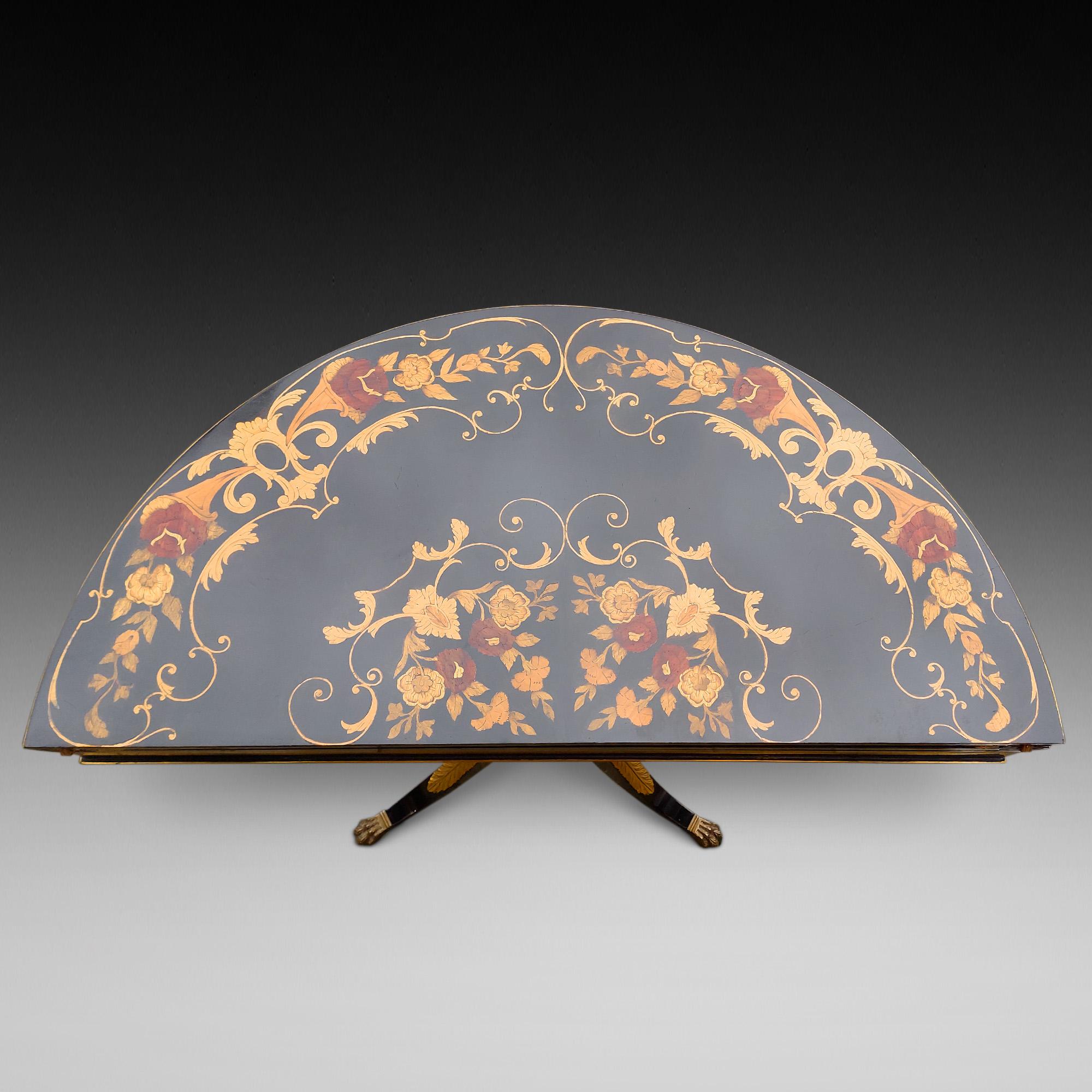 19thC Italian Parcel Gilt Marquetry Inlaid Ebonized Card Table In Good Condition For Sale In Altrincham, GB