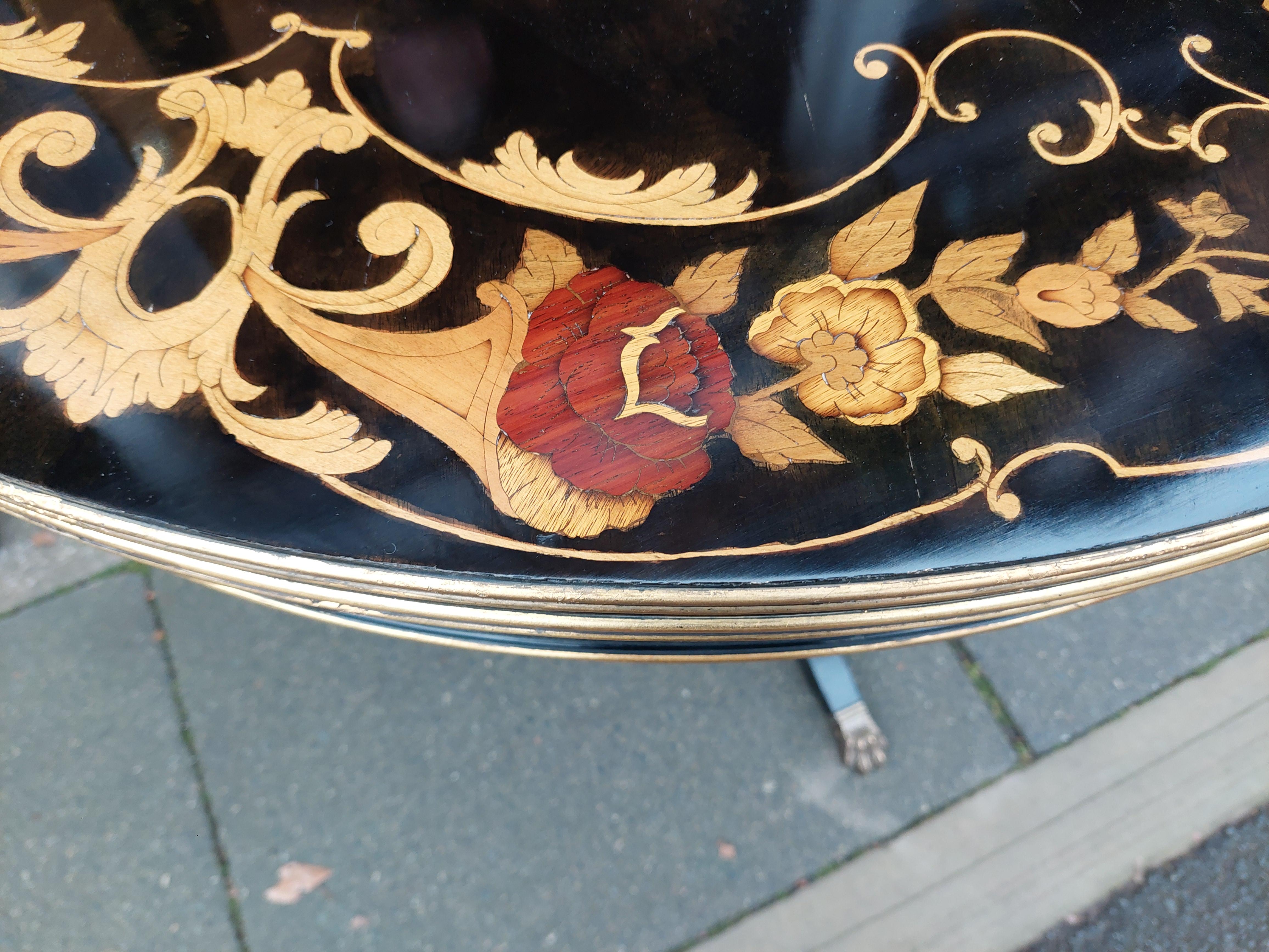 19thC Italian Parcel Gilt Marquetry Inlaid Ebonized Card Table For Sale 3