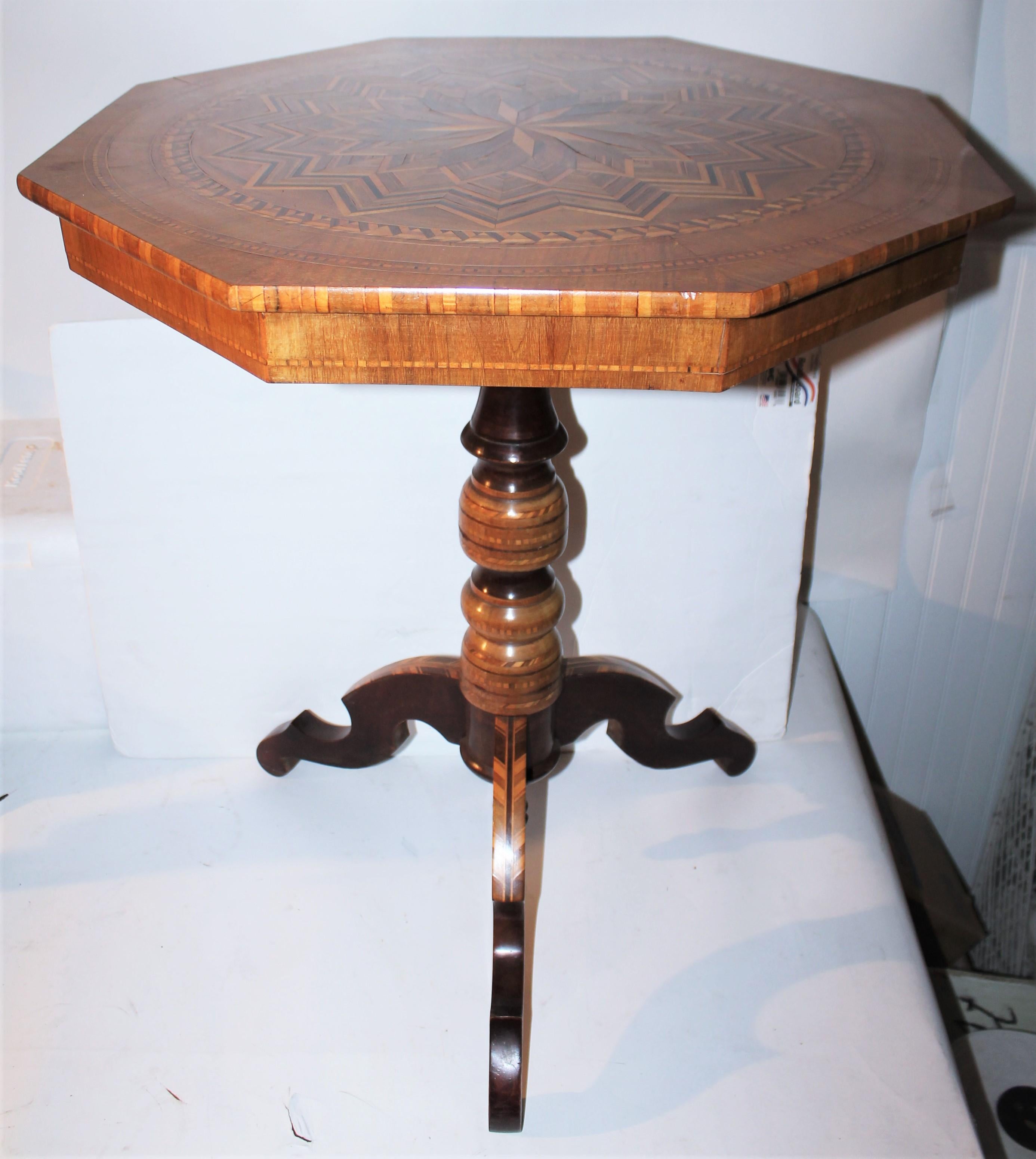 20th Century 19Thc Italian Star Inlaid Pedestal Table