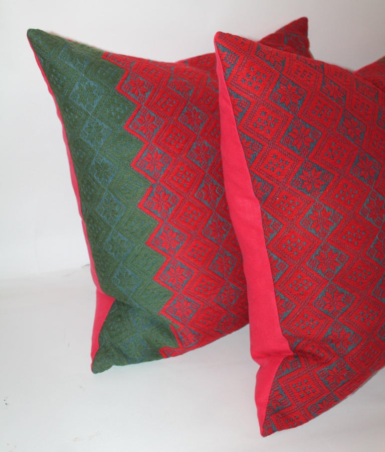 19th Century Jacquard Woven Coverlet Pillows, Collection of Four