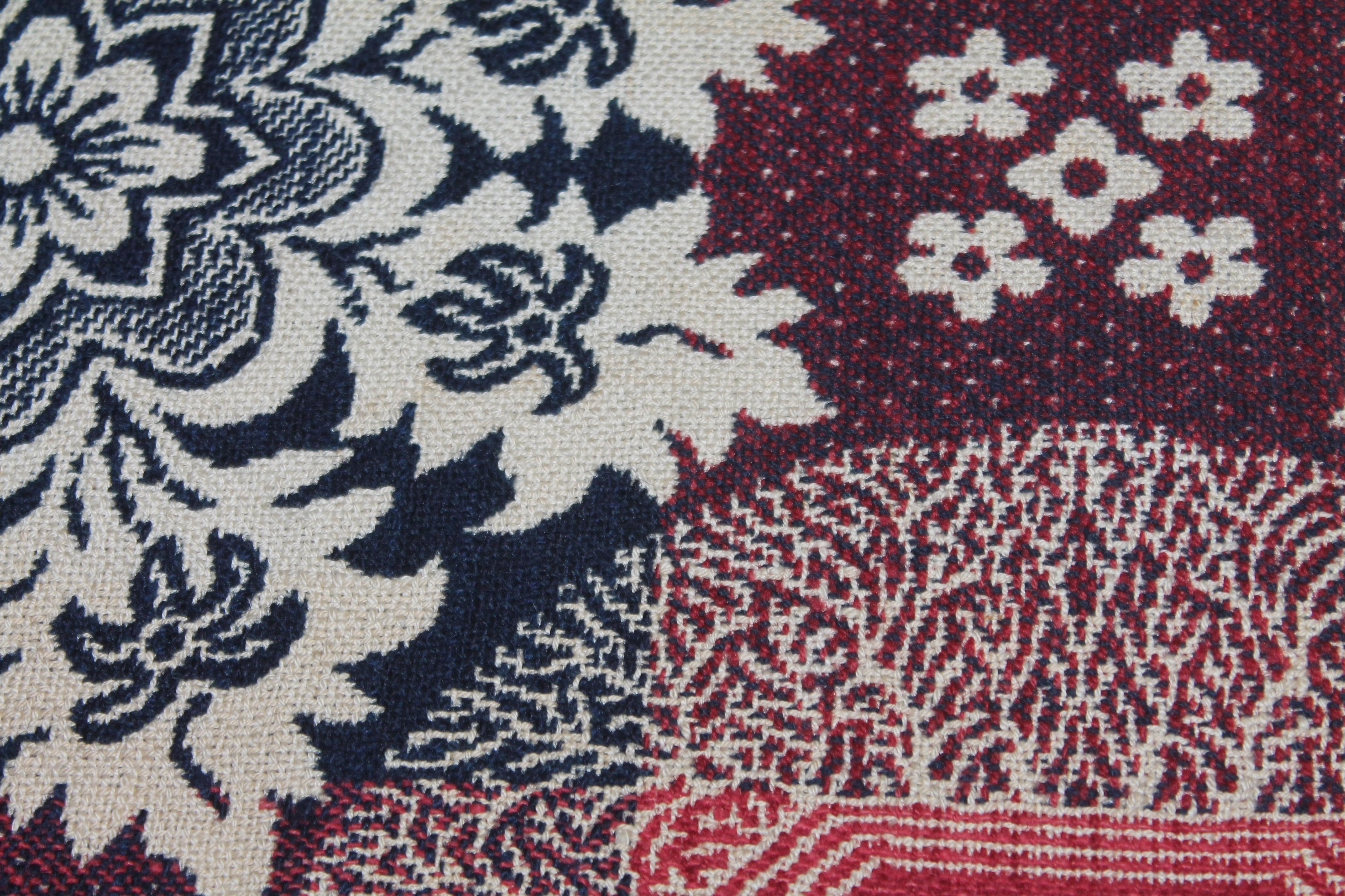 19th Century Jacquard Woven Coverlet with Fringe For Sale 1