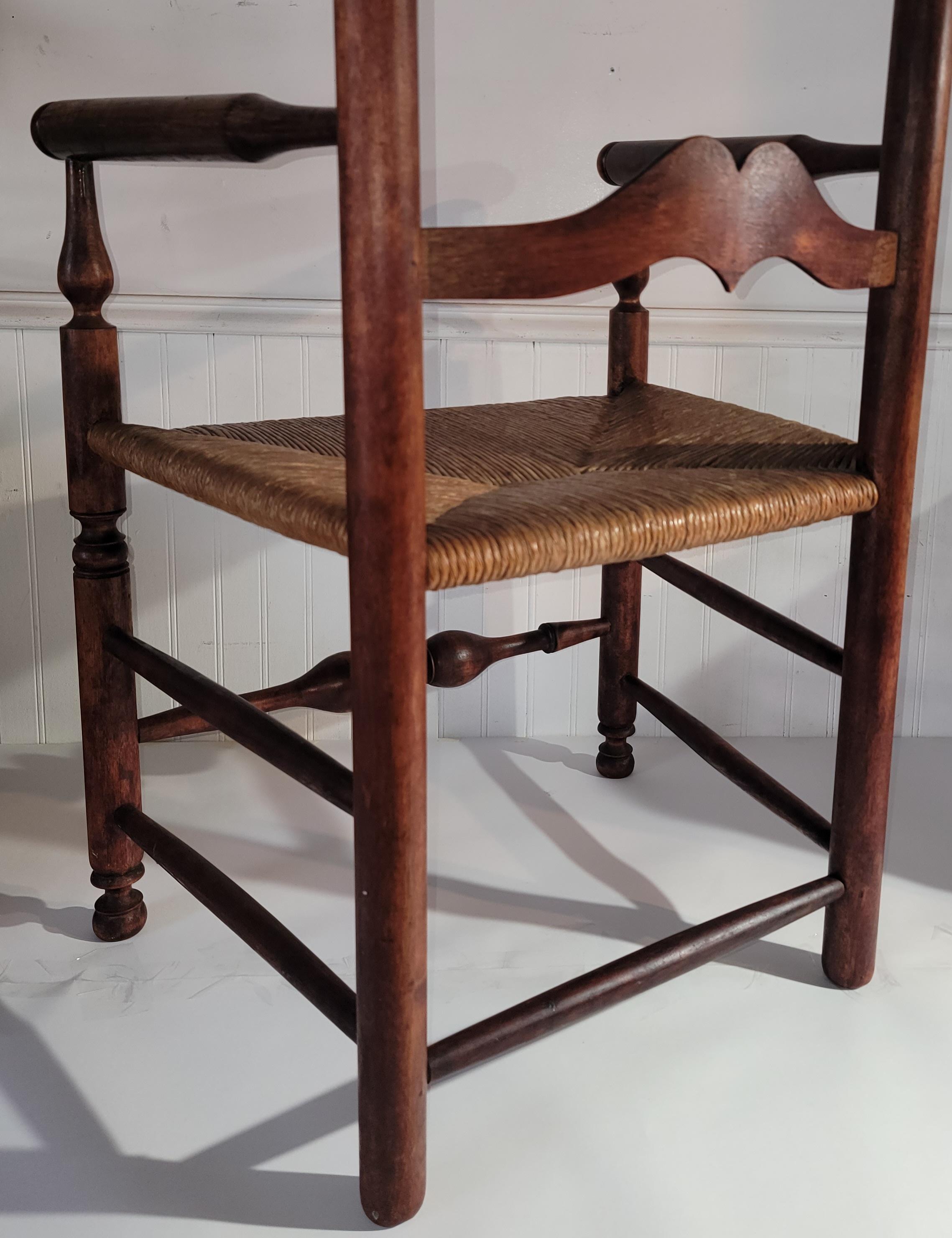 19Thc Ladder back Chair With Hand Woven Seat In Good Condition For Sale In Los Angeles, CA