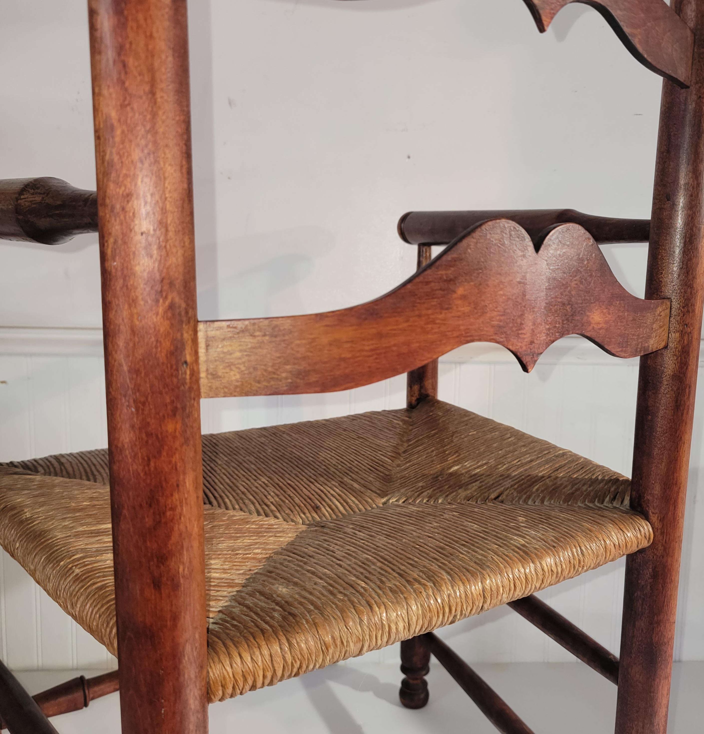 Rattan 19Thc Ladder back Chair With Hand Woven Seat For Sale