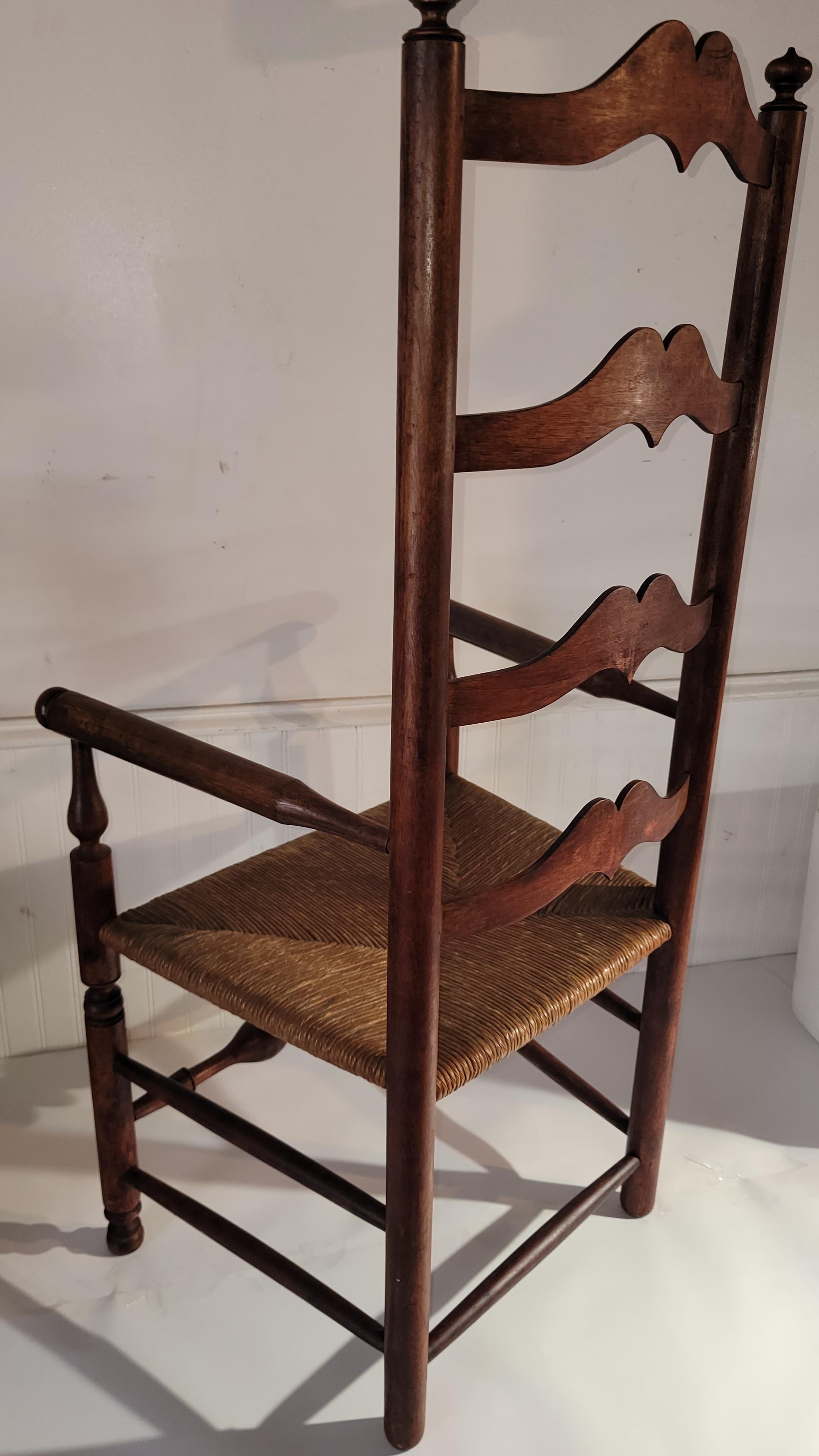 American 19Thc Ladder back Chair With Hand Woven Seat For Sale
