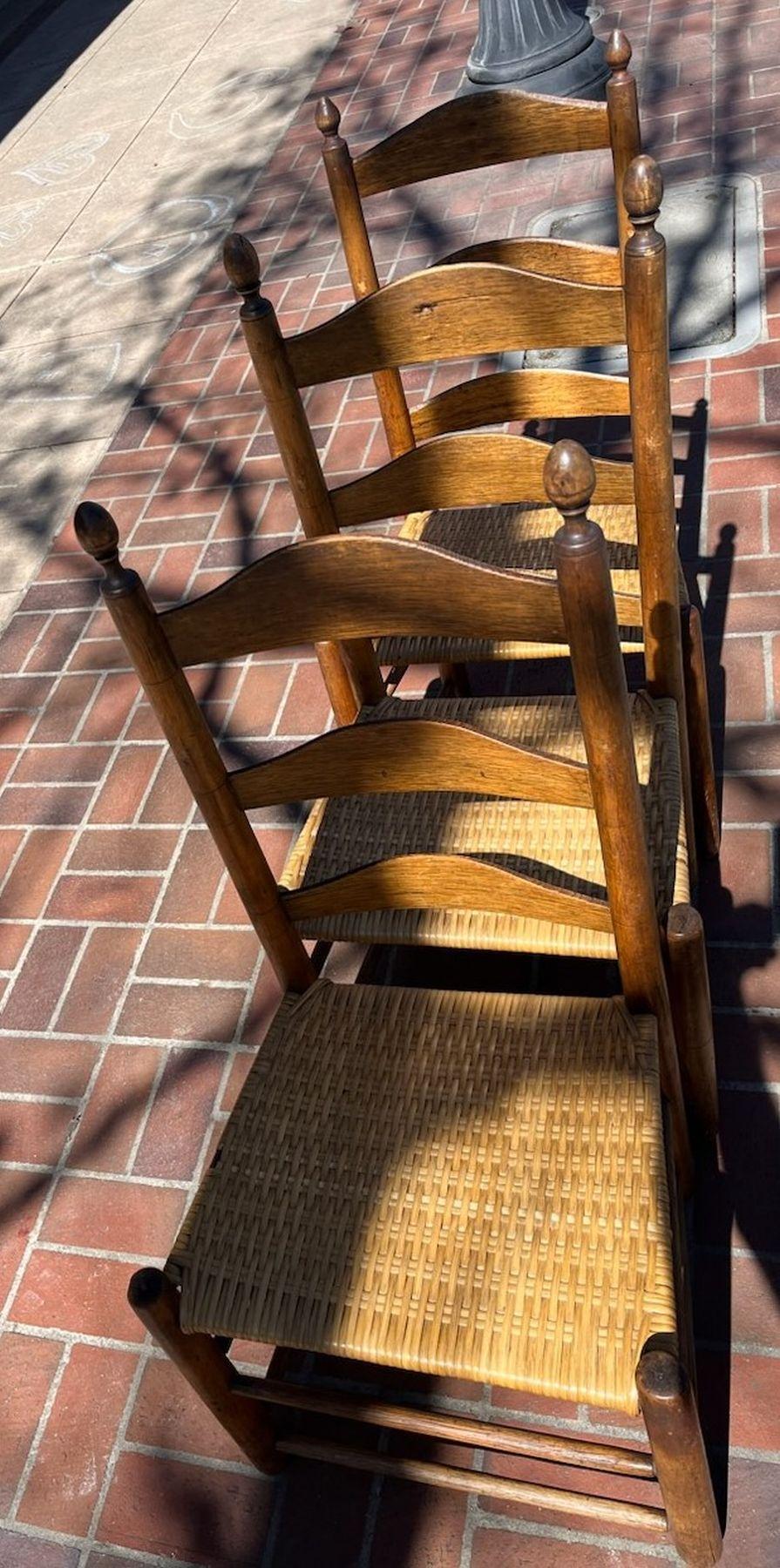 Cane 19thc Ladder Back Chairs From Pennsylvania -Set of Three For Sale