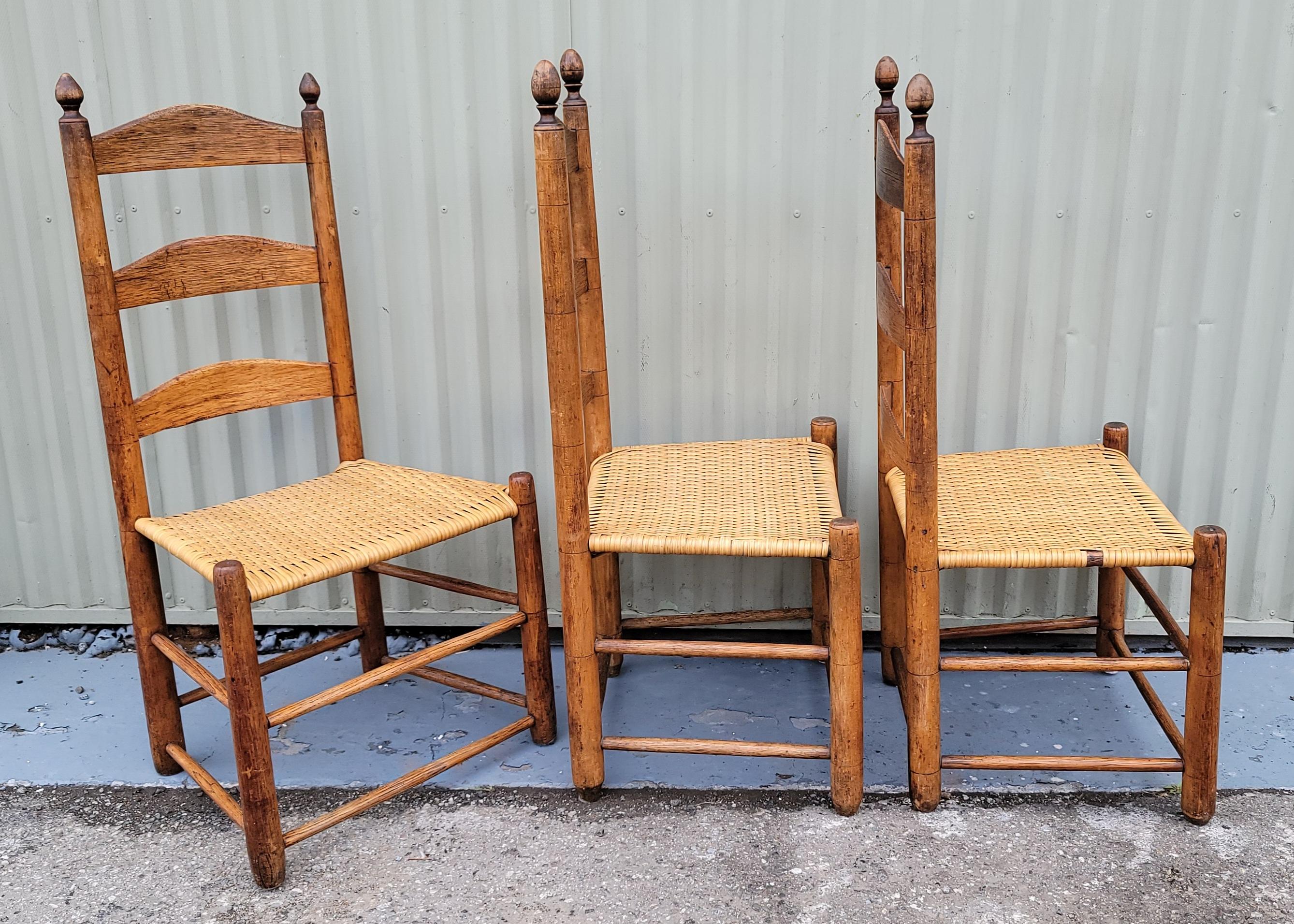 American 19thc Ladder Back Chairs From Pennsylvania -Set of Three For Sale