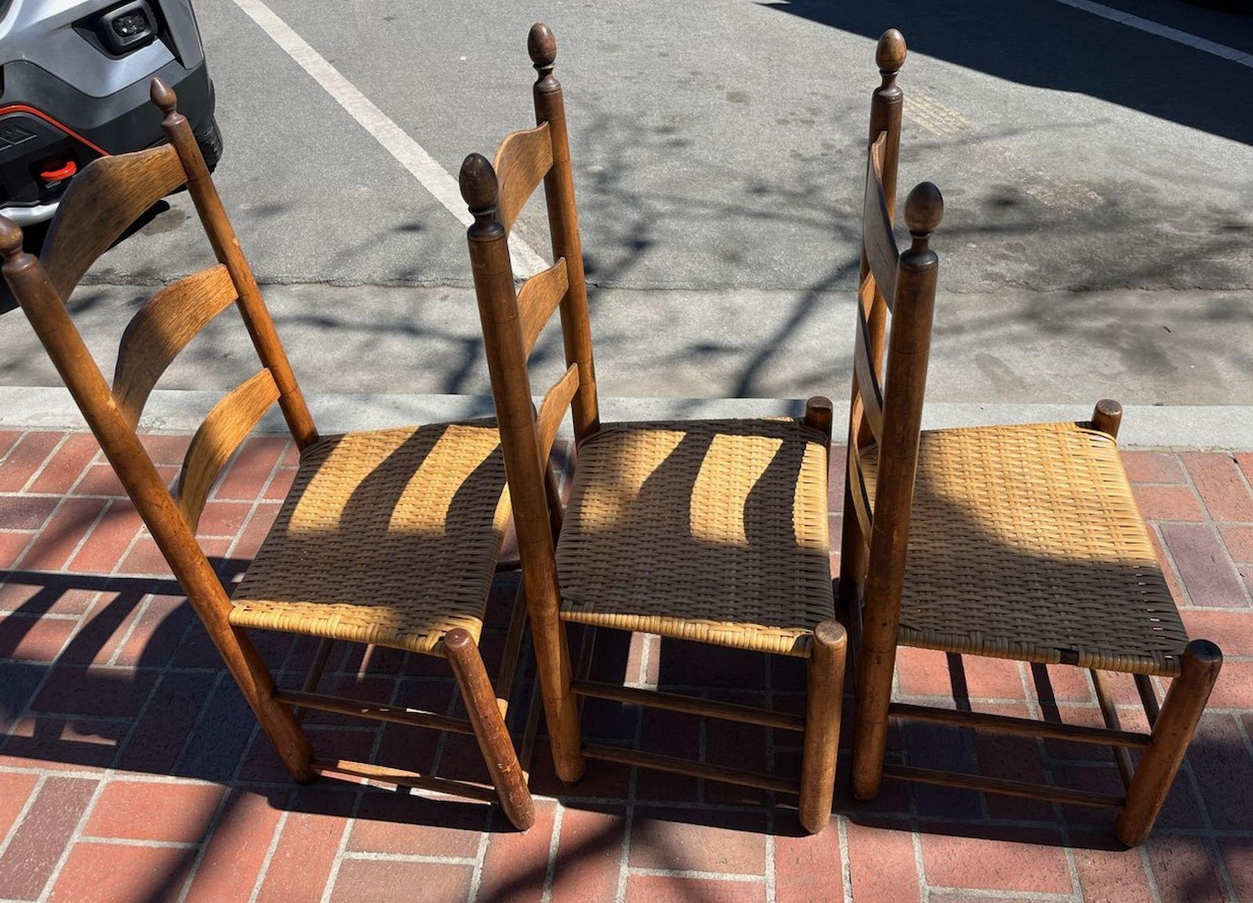 Cane 19thc Ladder Back Chairs From Pennsylvania -Set of Three For Sale