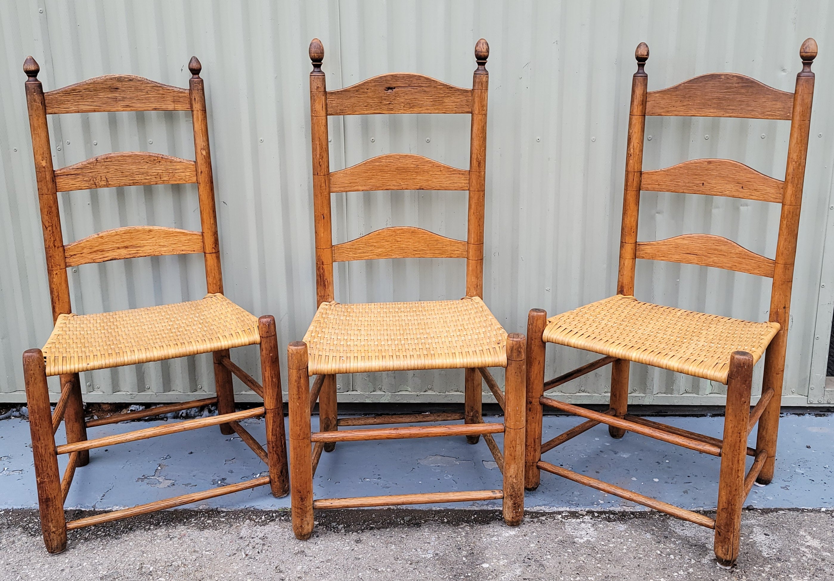 19thc Ladder Back Chairs From Pennsylvania -Set of Three