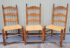 Antique 19thc Ladder Back Chairs From Pennsylvania -Set of Three