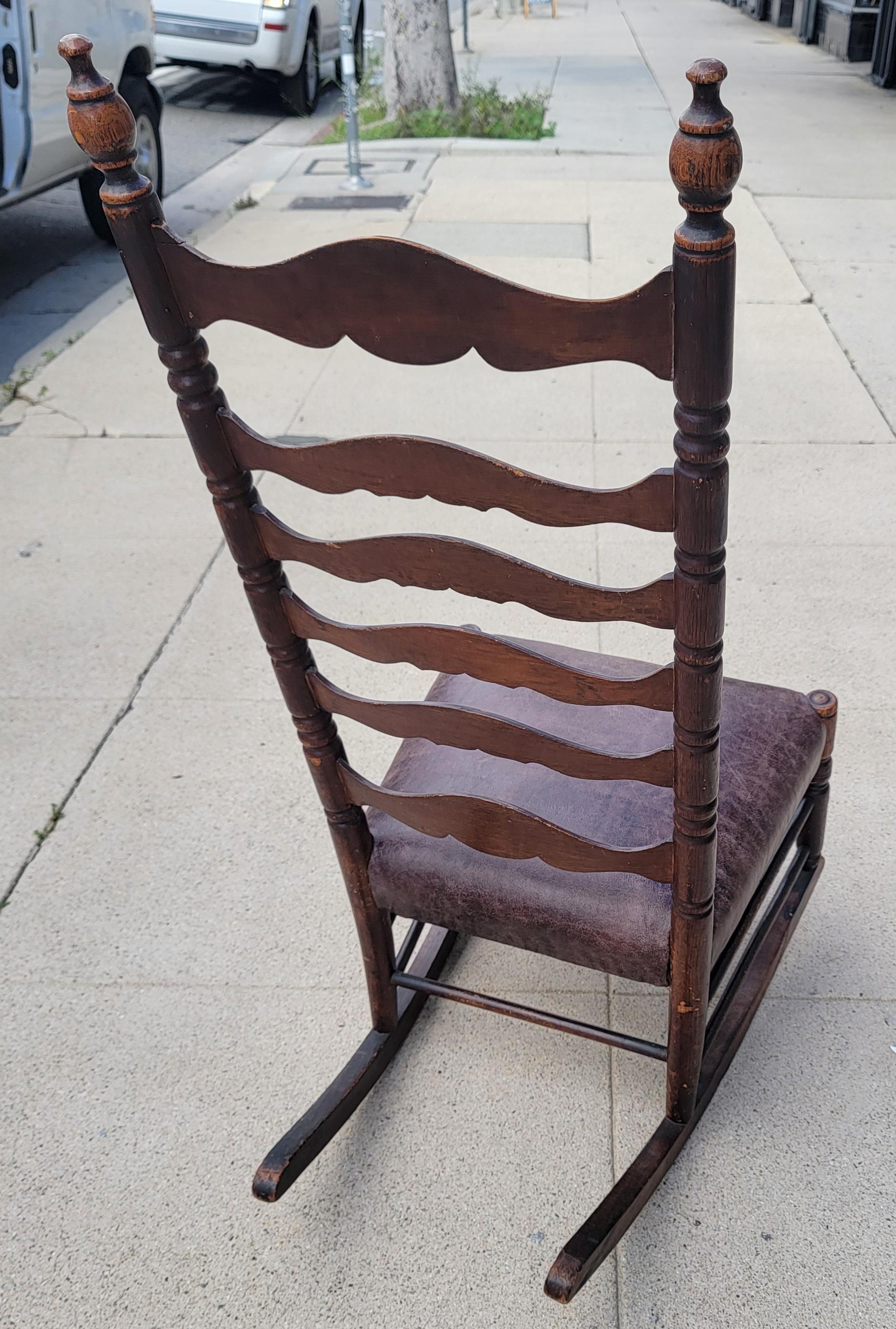 Adirondack 19Thc Ladder Back Rocking Chair W/ Leather Seat For Sale