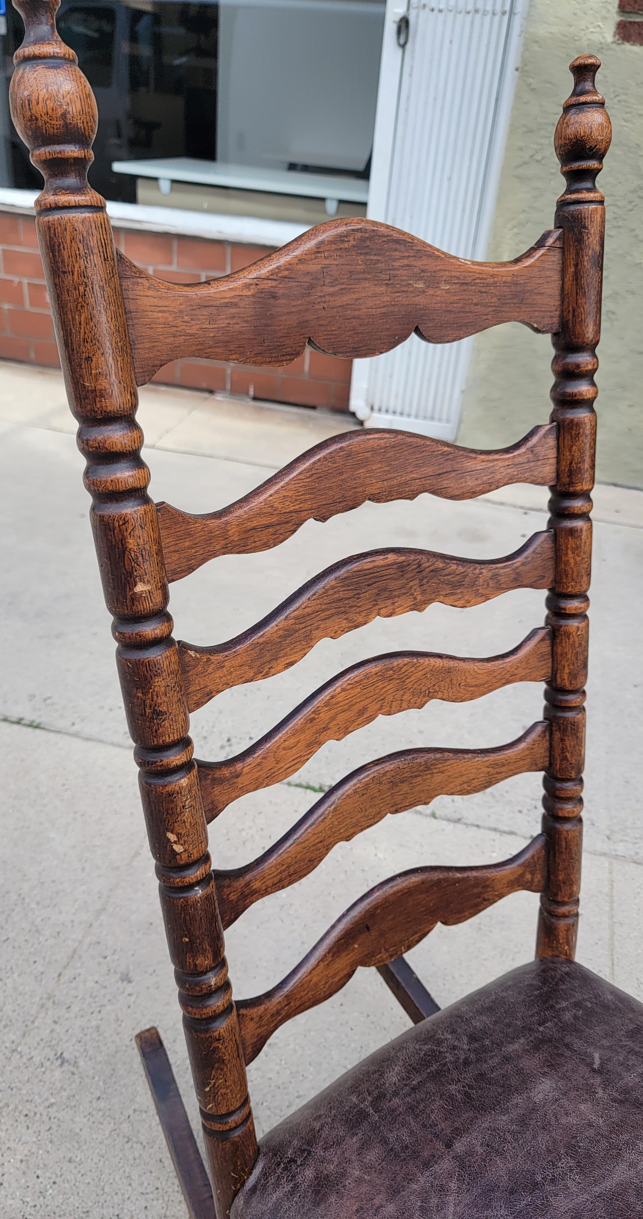 19Thc Ladder Back Rocking Chair W/ Leather Seat In Good Condition For Sale In Los Angeles, CA