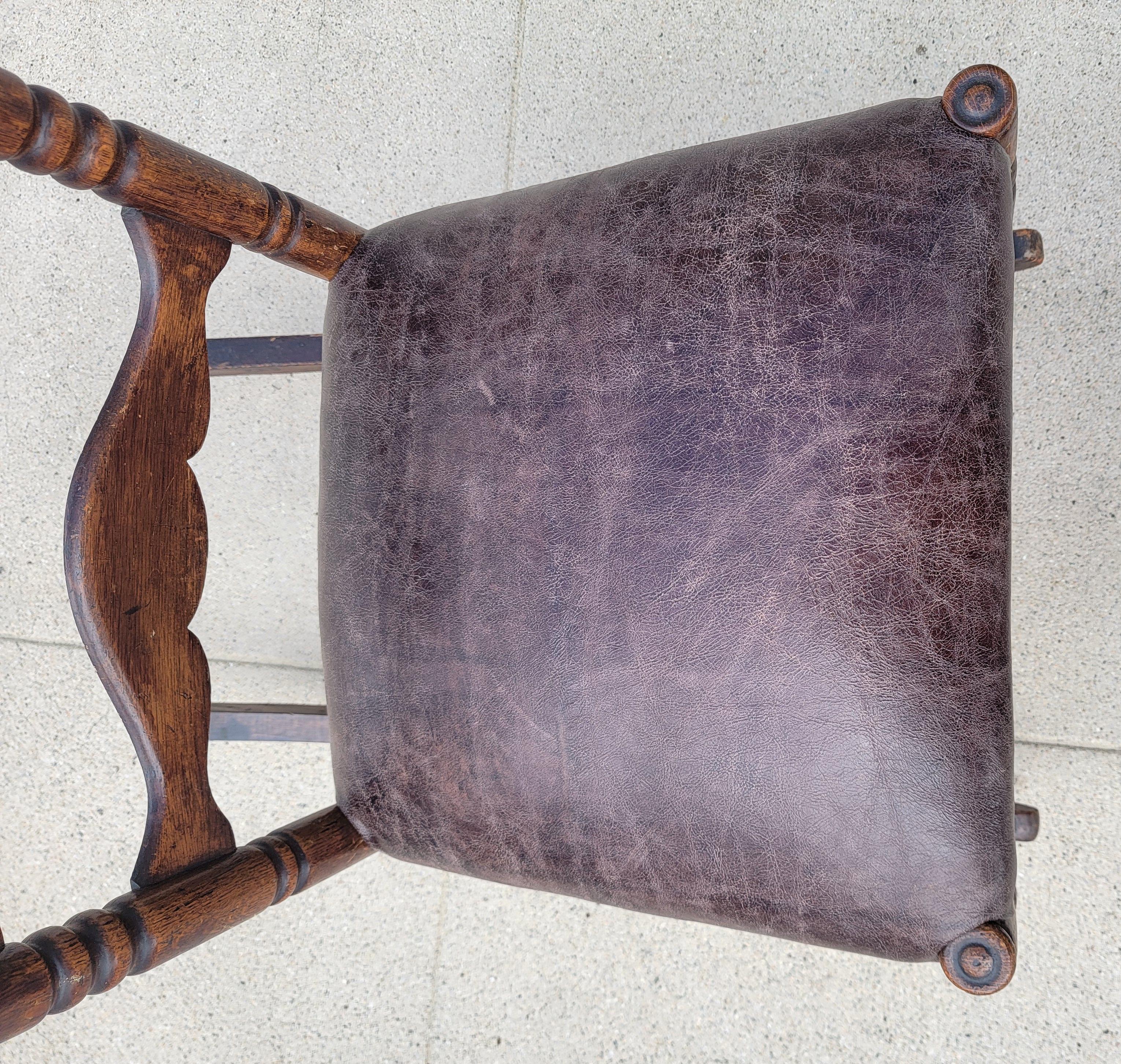 Mid-19th Century 19Thc Ladder Back Rocking Chair W/ Leather Seat For Sale